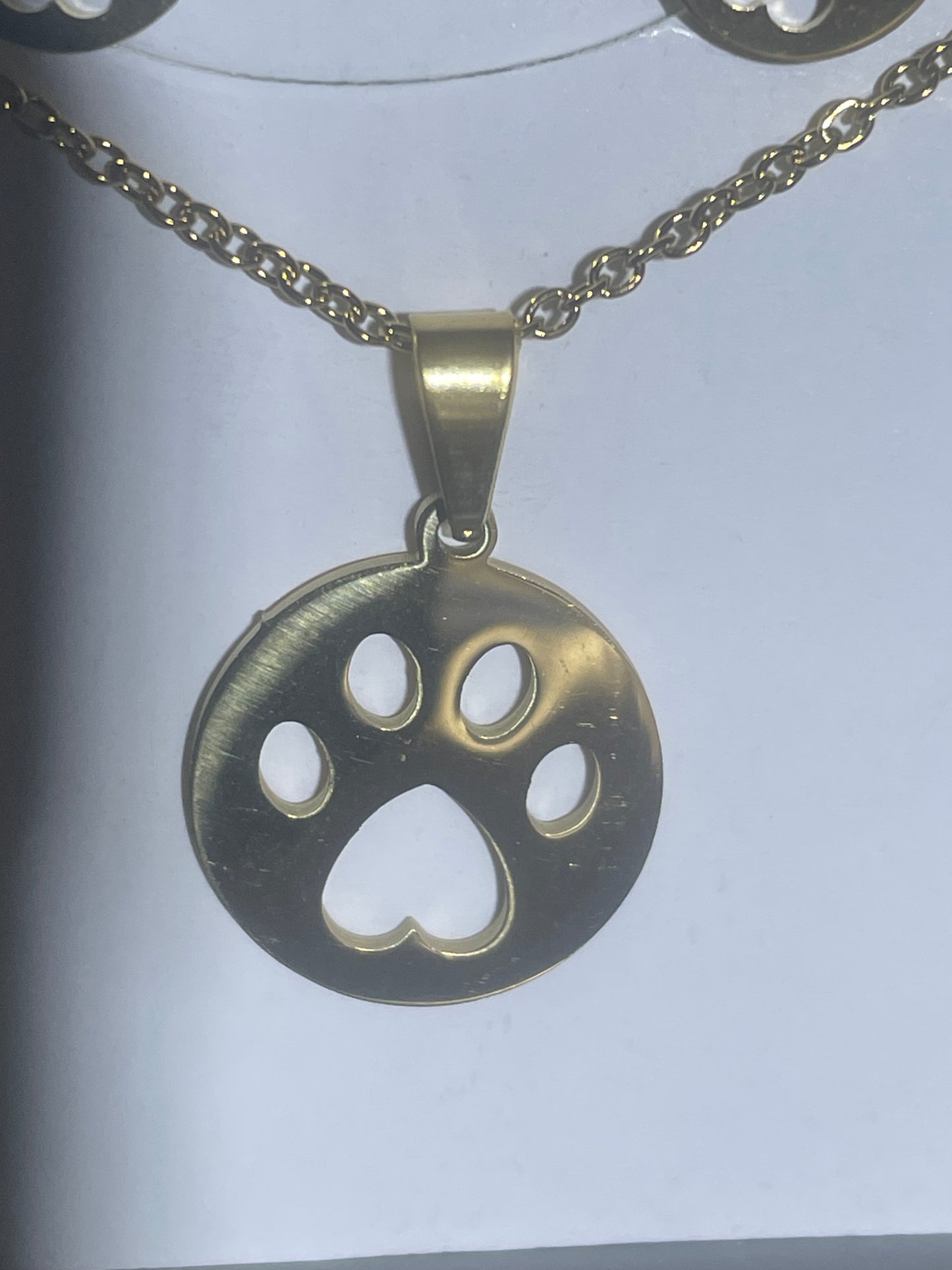 Circular Hollow Paw Stainless Steel Necklace & Earrings Set