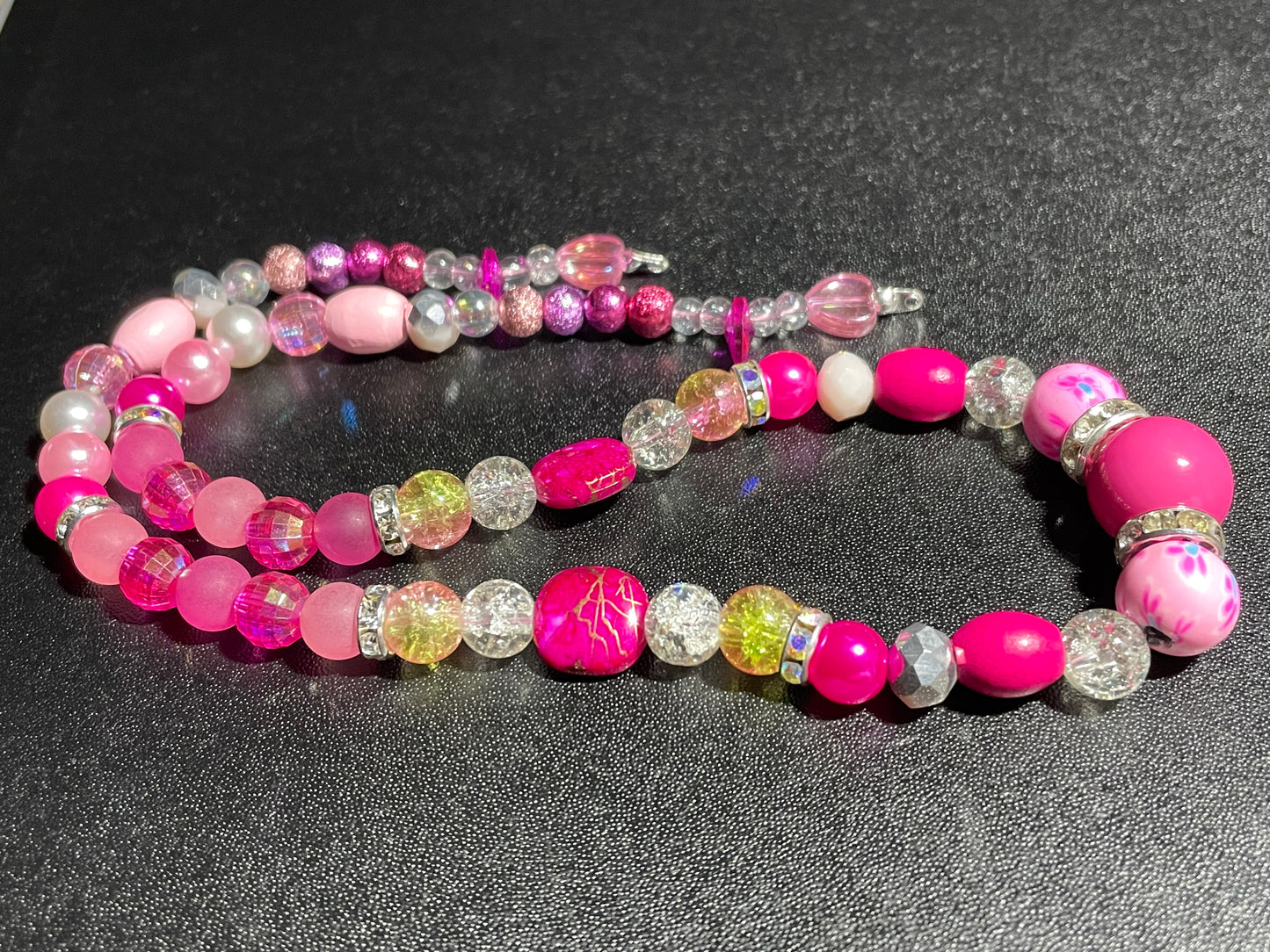 Long Hot Pink Multi Bead Necklace