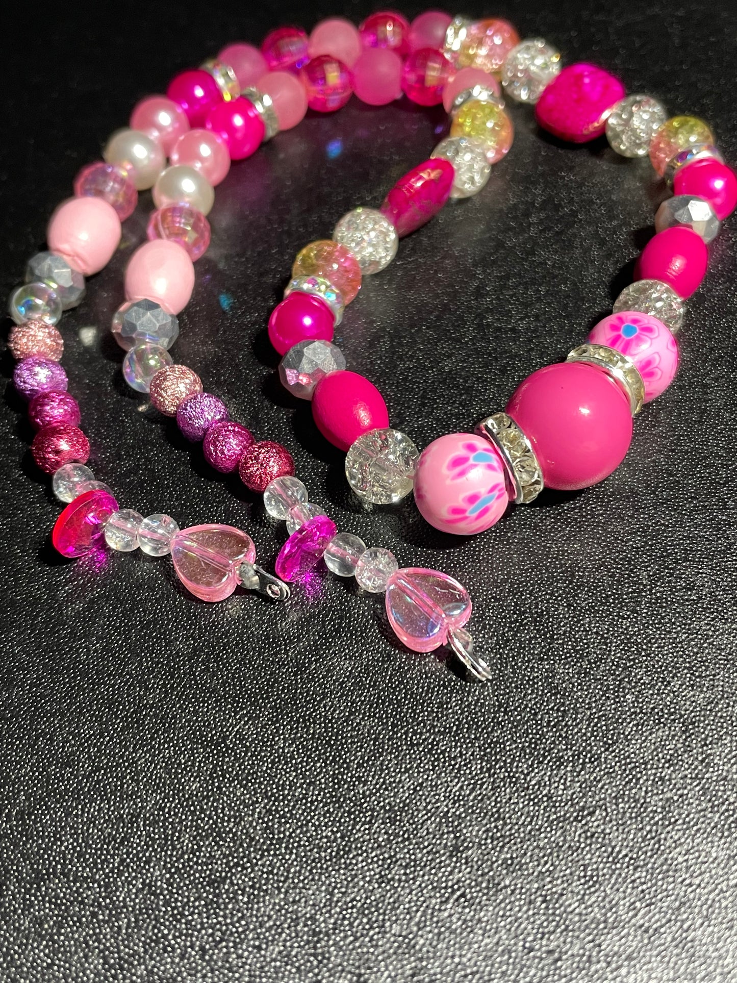 Long Hot Pink Multi Bead Necklace