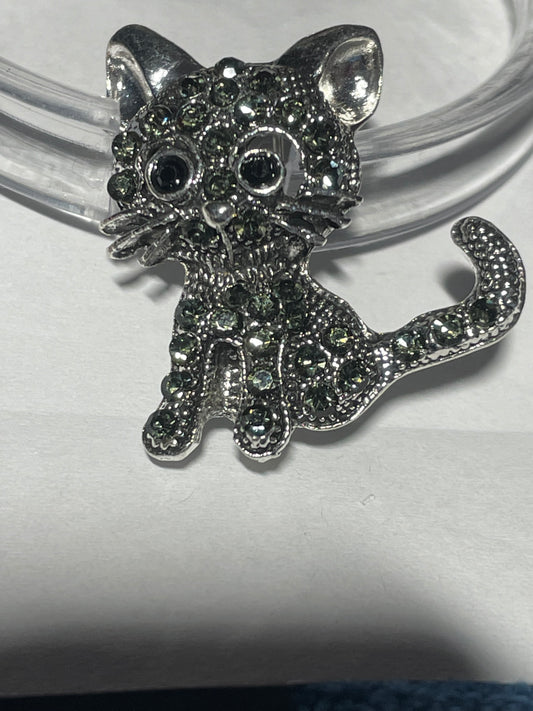 Cute Diamanté Cartoon Cat Kitten Brooch