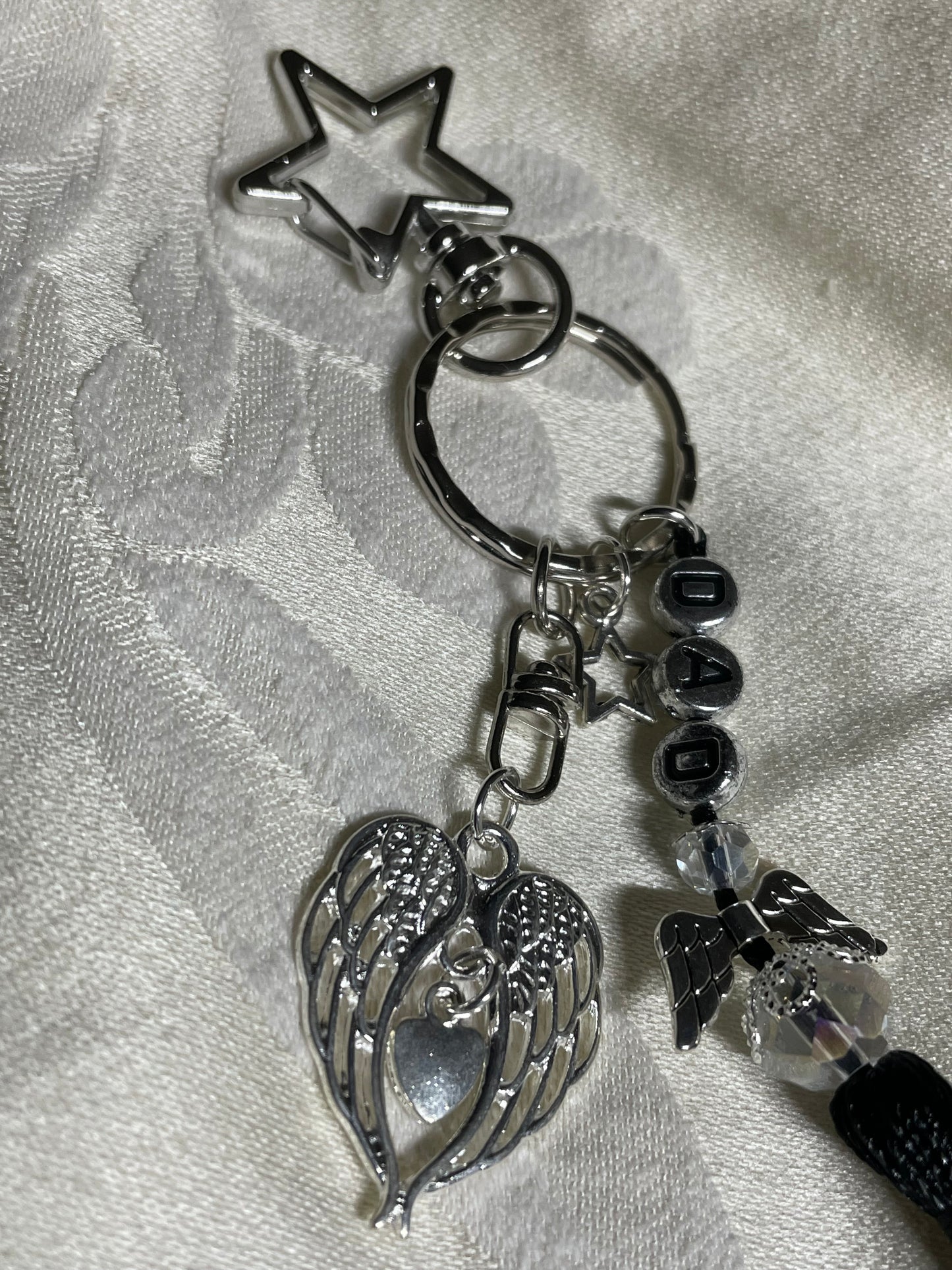 Angel Tassel Keyring Dad With Memorial Angel Wings wrapped around a Heart