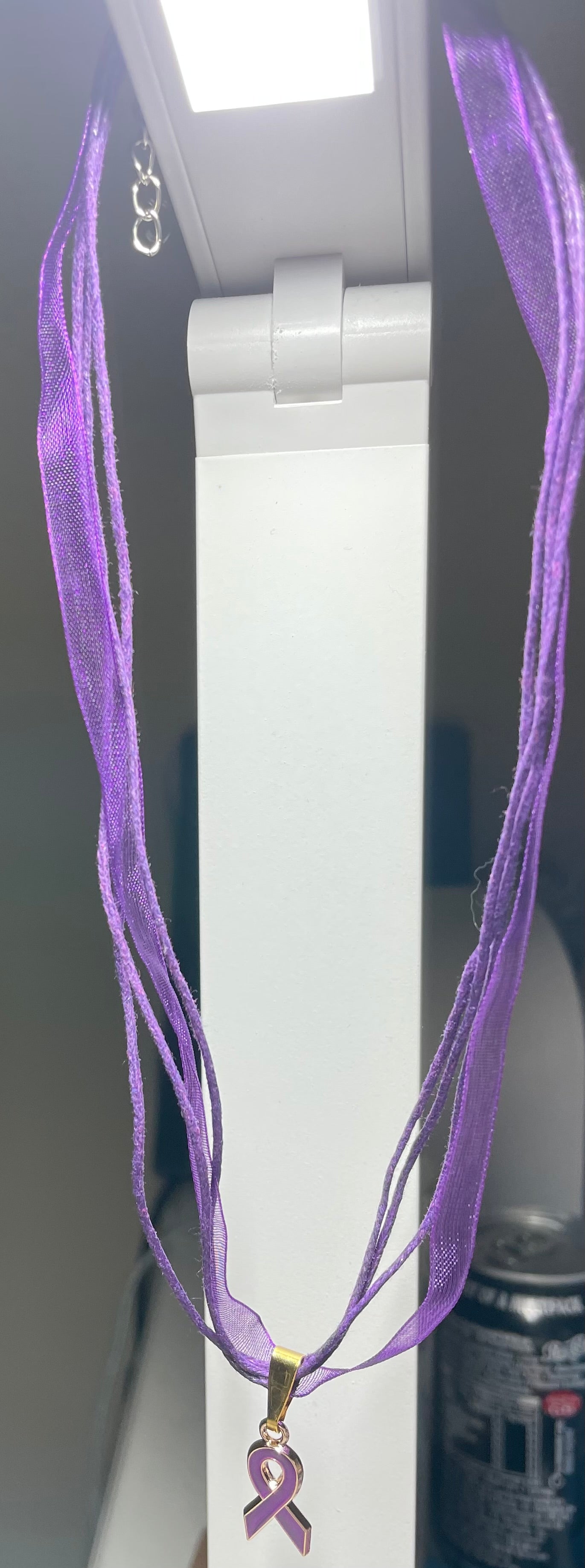 Purple Awareness Ribbons/Butterflies on an Organza & Cord Necklace