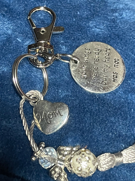 Silver Angel Tassel Keyring Mom Disc Charm “Your wings were ready but my heart was not”