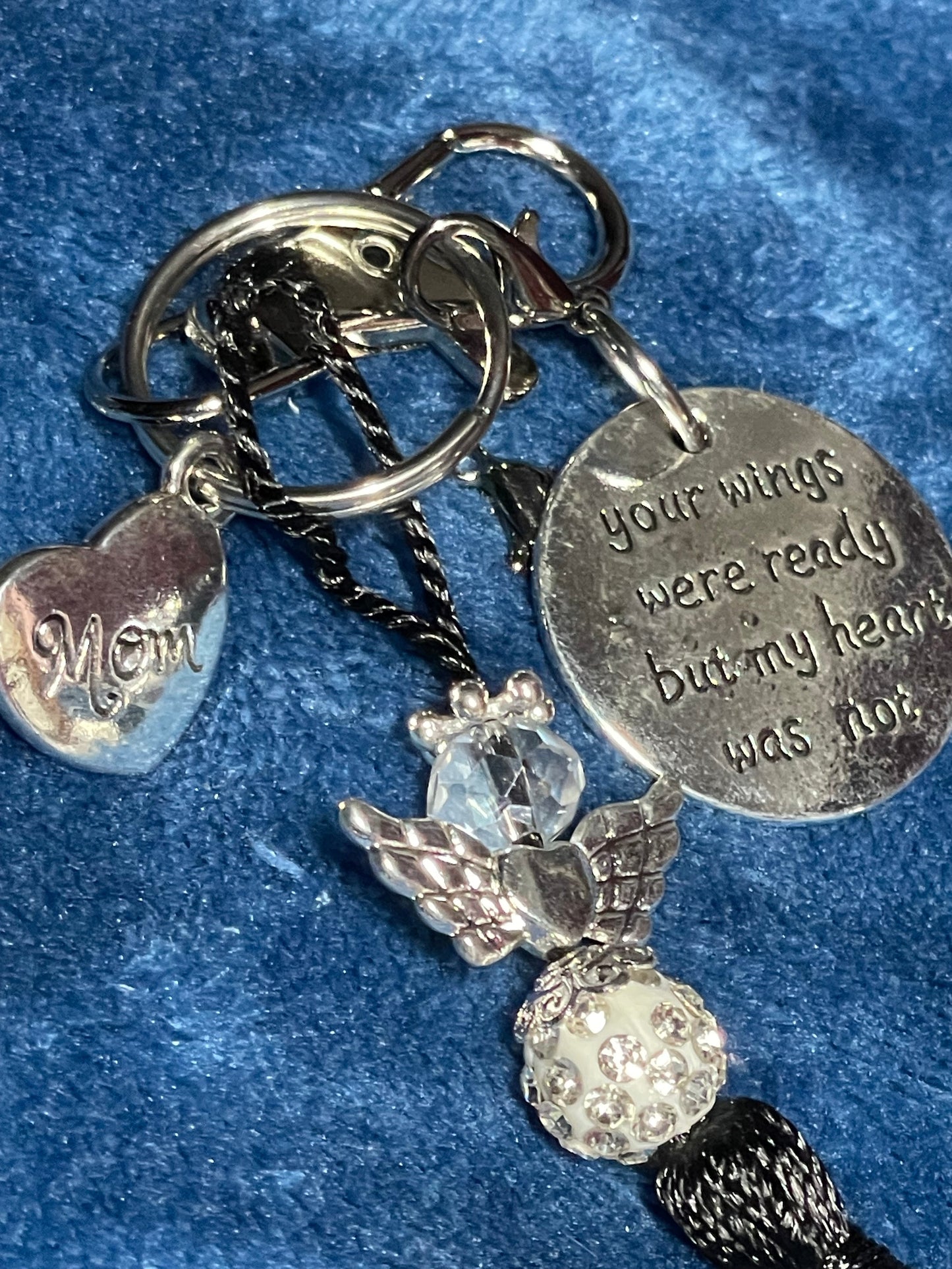 Silver Angel Tassel Keyring Mom Disc Charm “Your wings were ready but my heart was not”