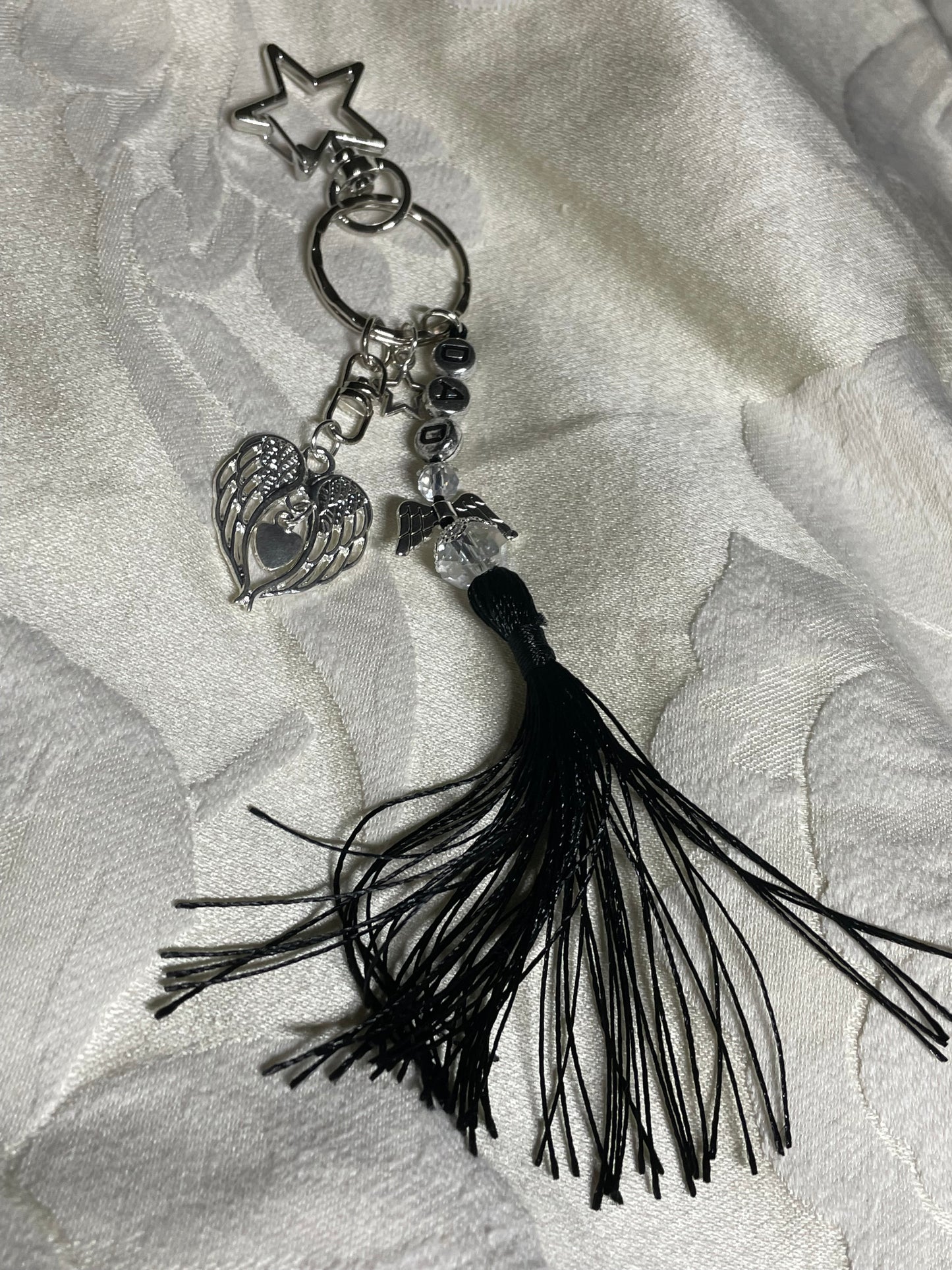 Angel Tassel Keyring Dad With Memorial Angel Wings wrapped around a Heart