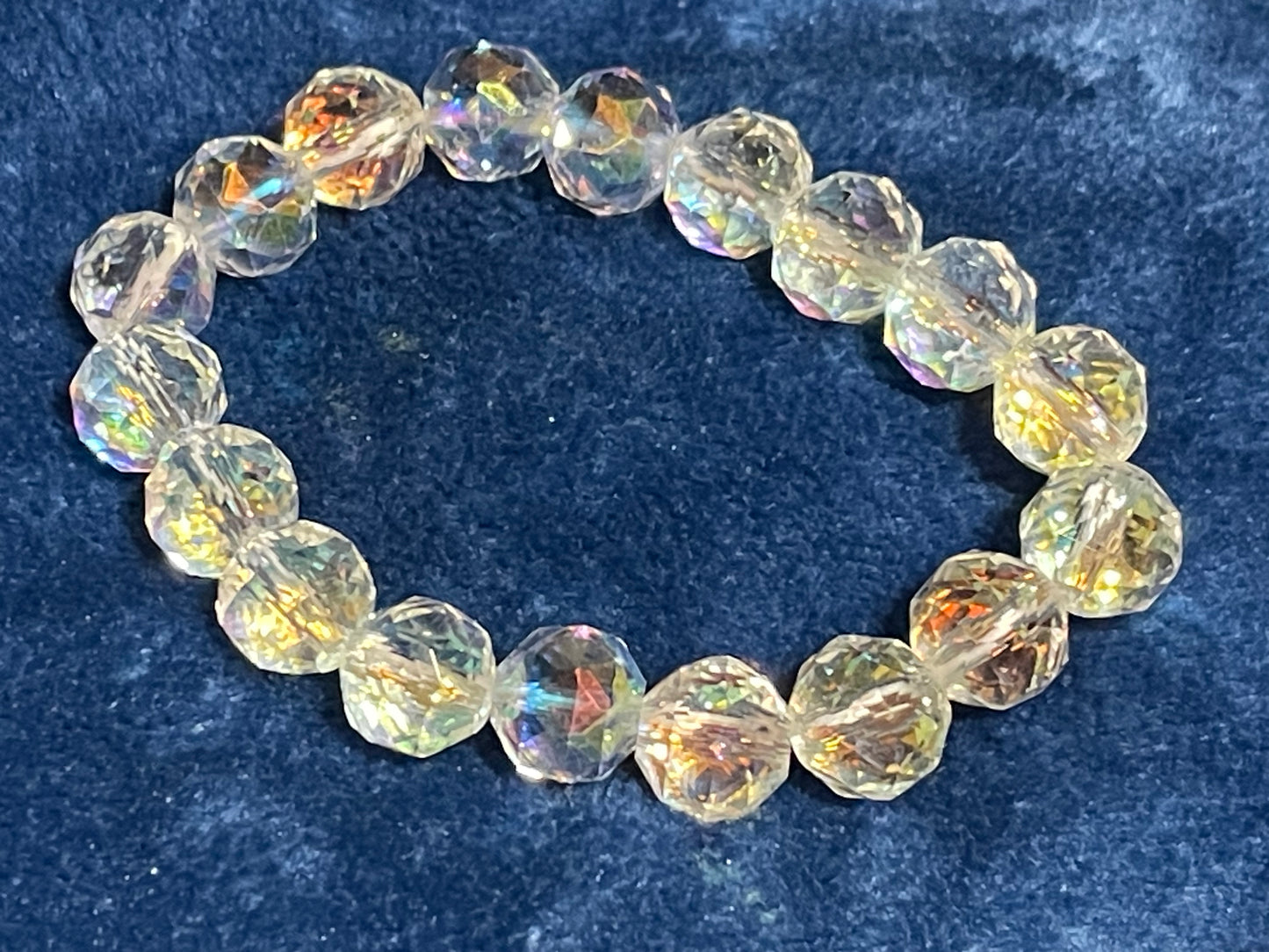 AB Coated Crystal Glass Round Bead Bracelet