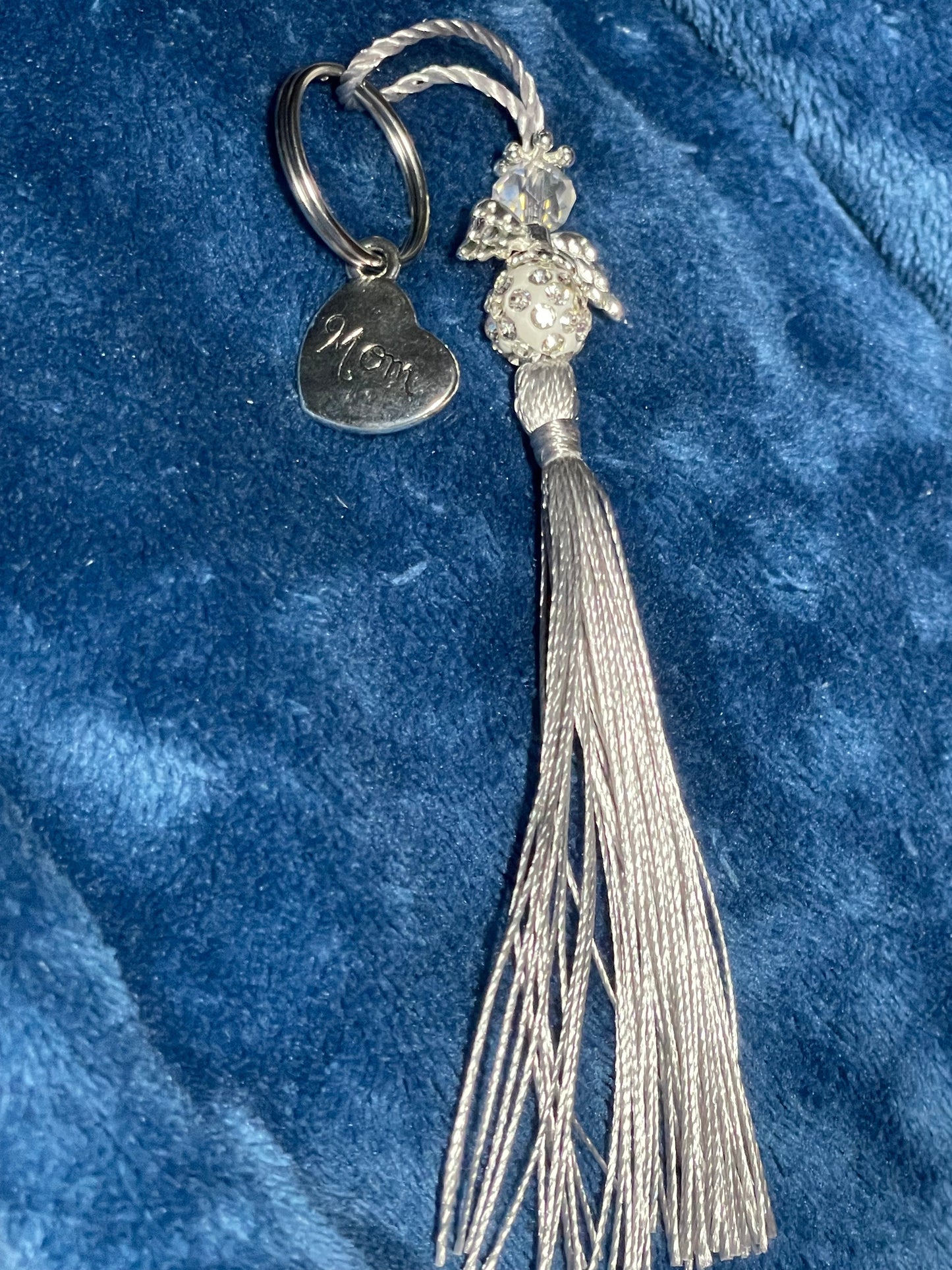 Silver Angel Tassel Keyring Mom Disc Charm “Your wings were ready but my heart was not”