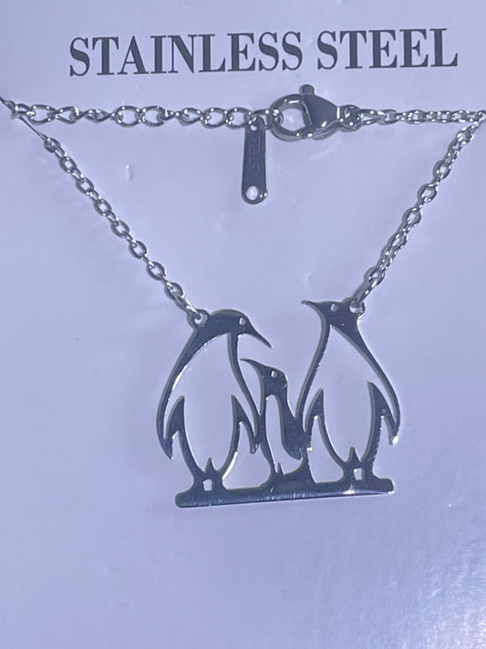 Gift Boxed Stainless Steel Penguin Family Necklace