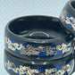 8mm Black Stainless Steel Ring Gold Dragon Detail on Glittery Blue Band