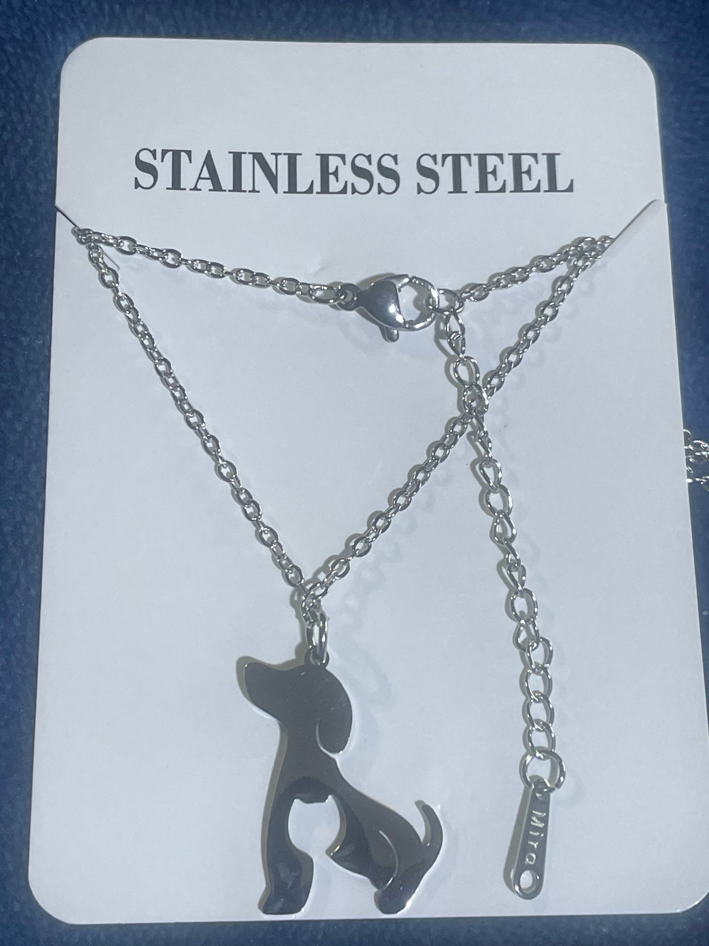 Stainless Steel Sitting Dog (Spaniel?) Pendant Necklace with Extender Gift Boxed