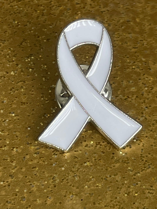 White Medical Condition Awareness Ribbon Lapel/Tie Pin (Bone & Lung Cancer)