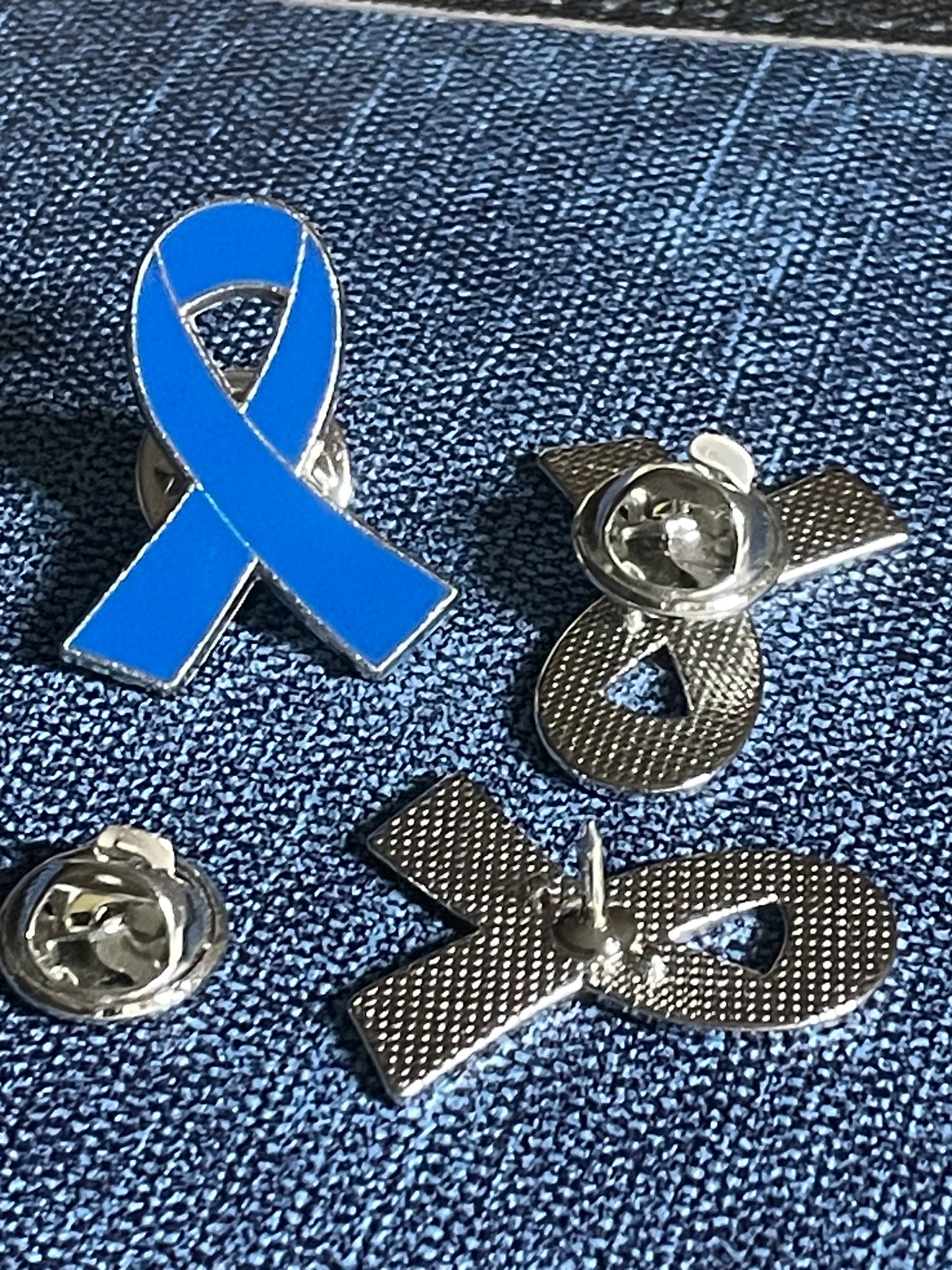 Blue Metal & Enamel Awareness Ribbon Tie/Lapel Pin