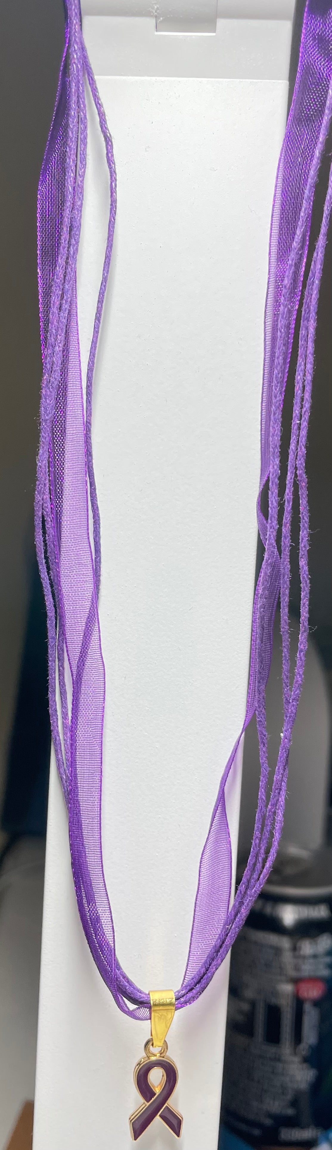 Purple Awareness Ribbons/Butterflies on an Organza & Cord Necklace