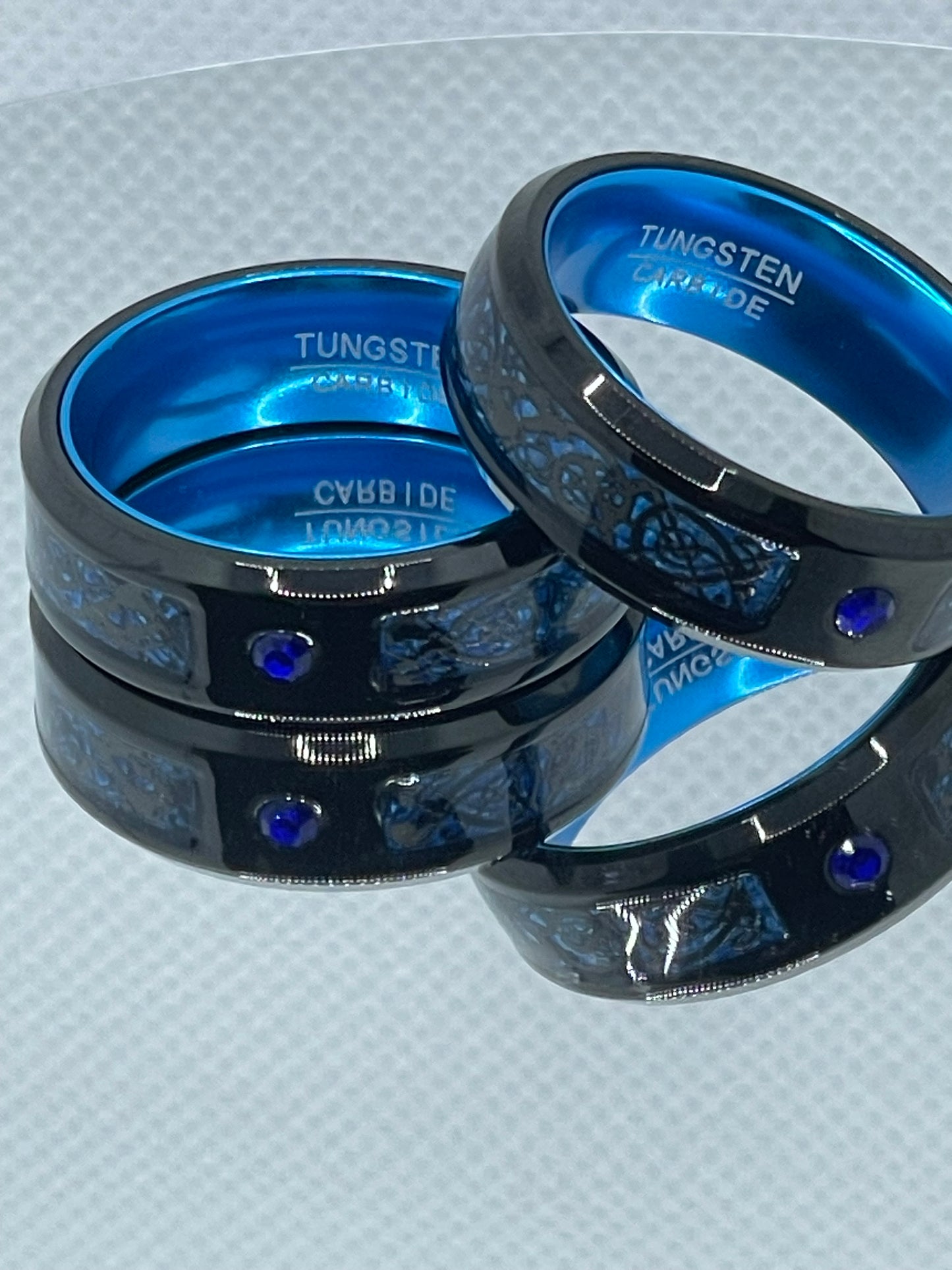 8mm Black & Blue Tungsten Carbide Ring