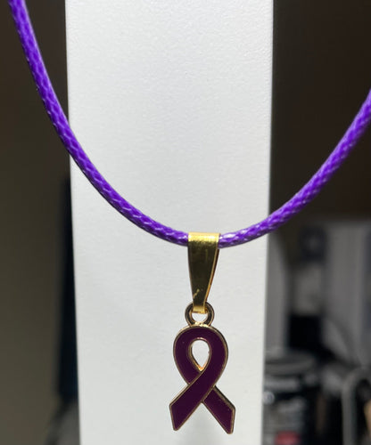 Purple Ribbon Awareness  Ribbons & Butterflies on Waxed Cord Necklaces