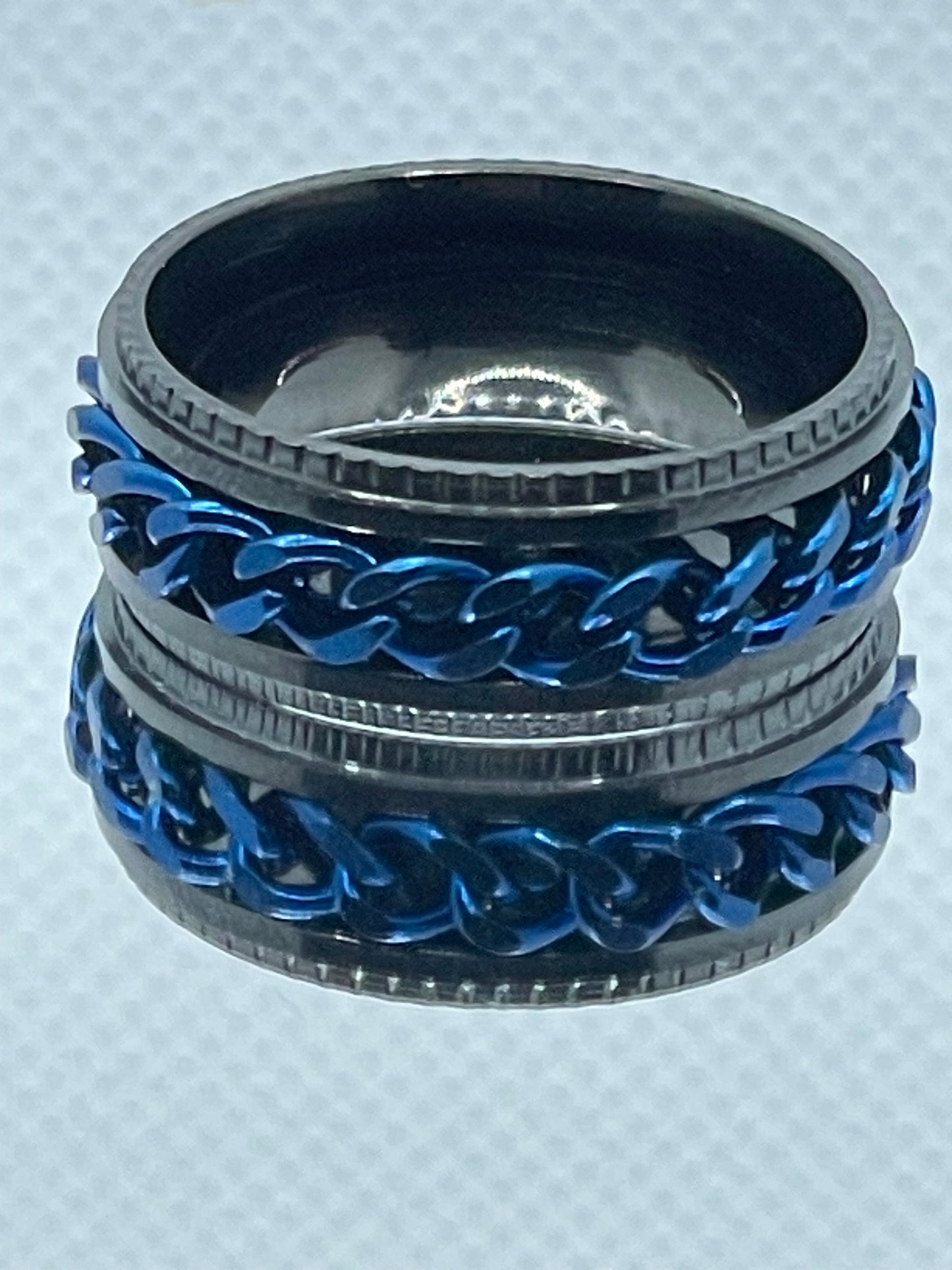 8mm Black Stainless Steel Blue Chain Fidget Ring