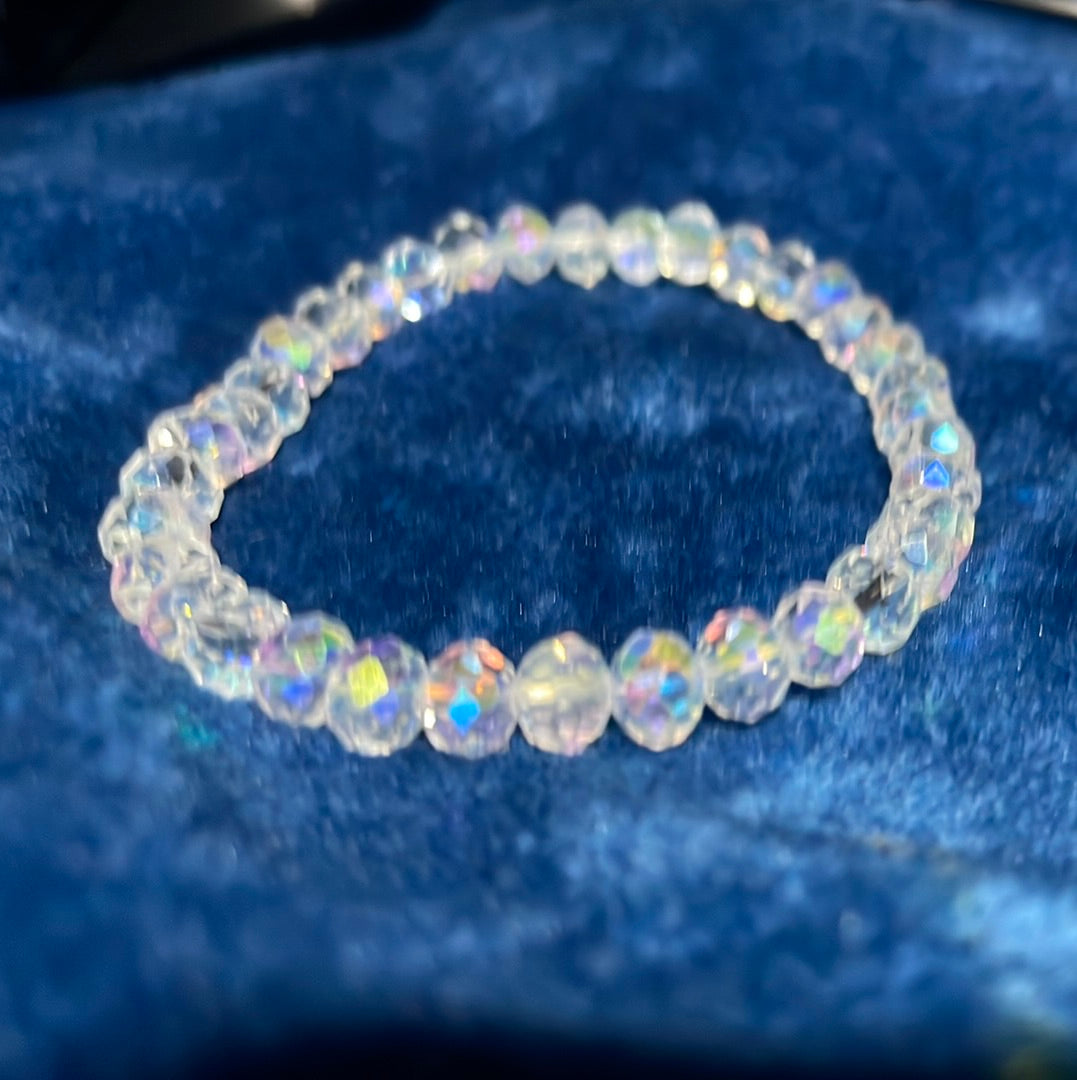 6mm Briolette Crystal Glass Bead Bracelet AB