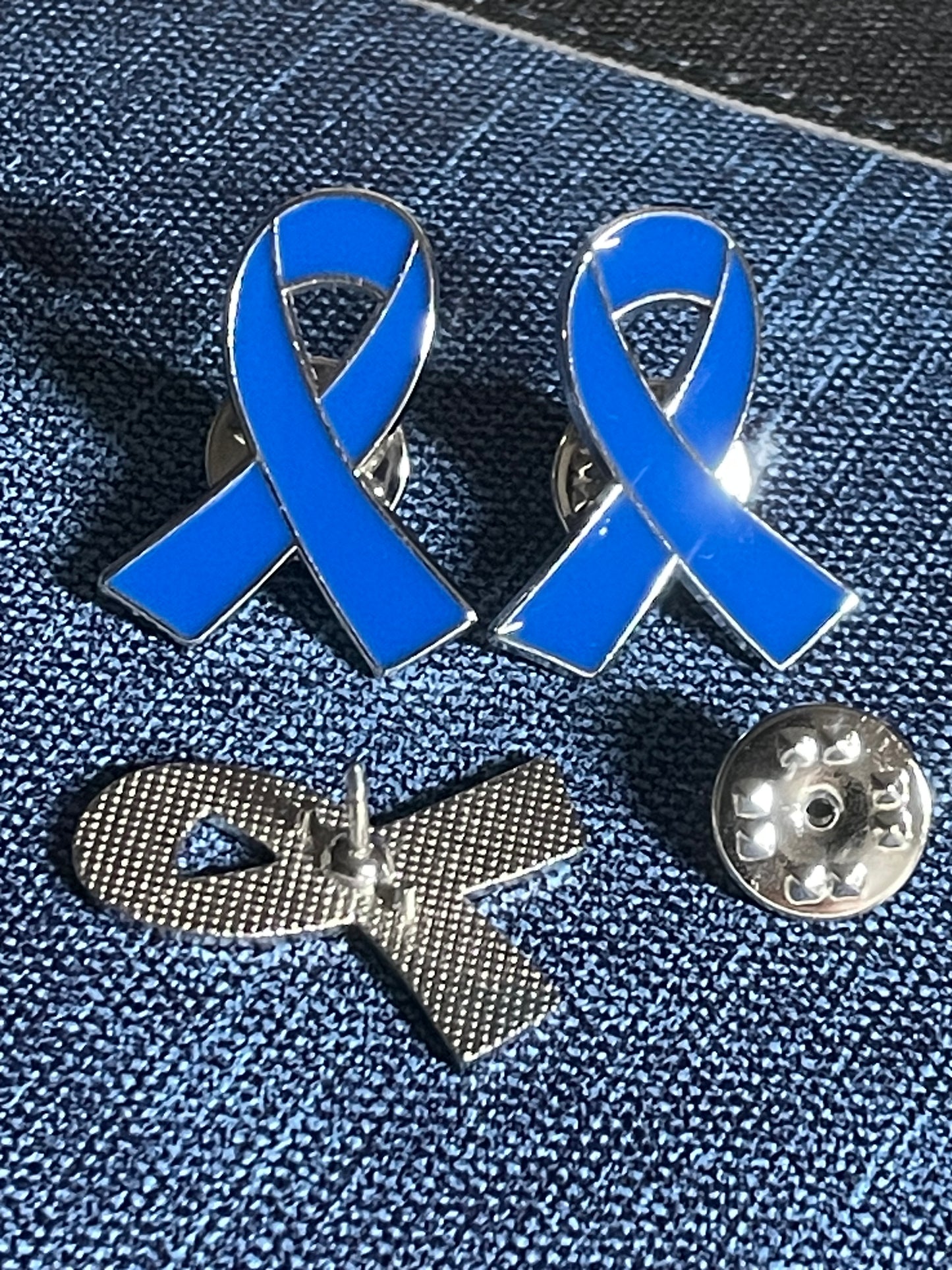 Blue Metal & Enamel Awareness Ribbon Tie/Lapel Pin