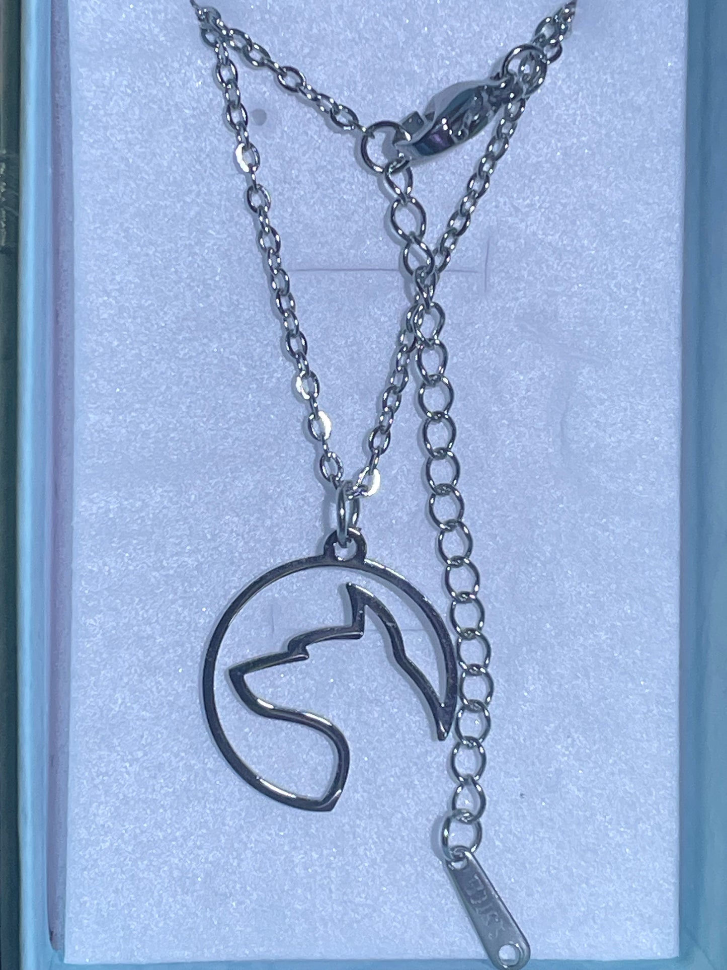 Gift Boxed Stainless Steel Wolf Outline Pendant & Necklace