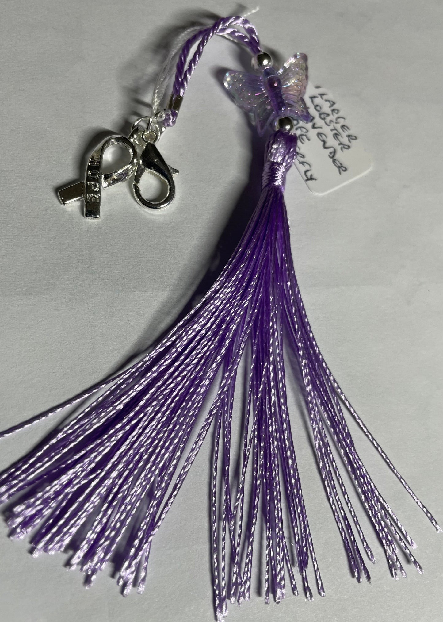 Purple (non-specific) Medical Condition Awareness Charms Tassels with Angels and/or Butterflies with Lobster Clasps