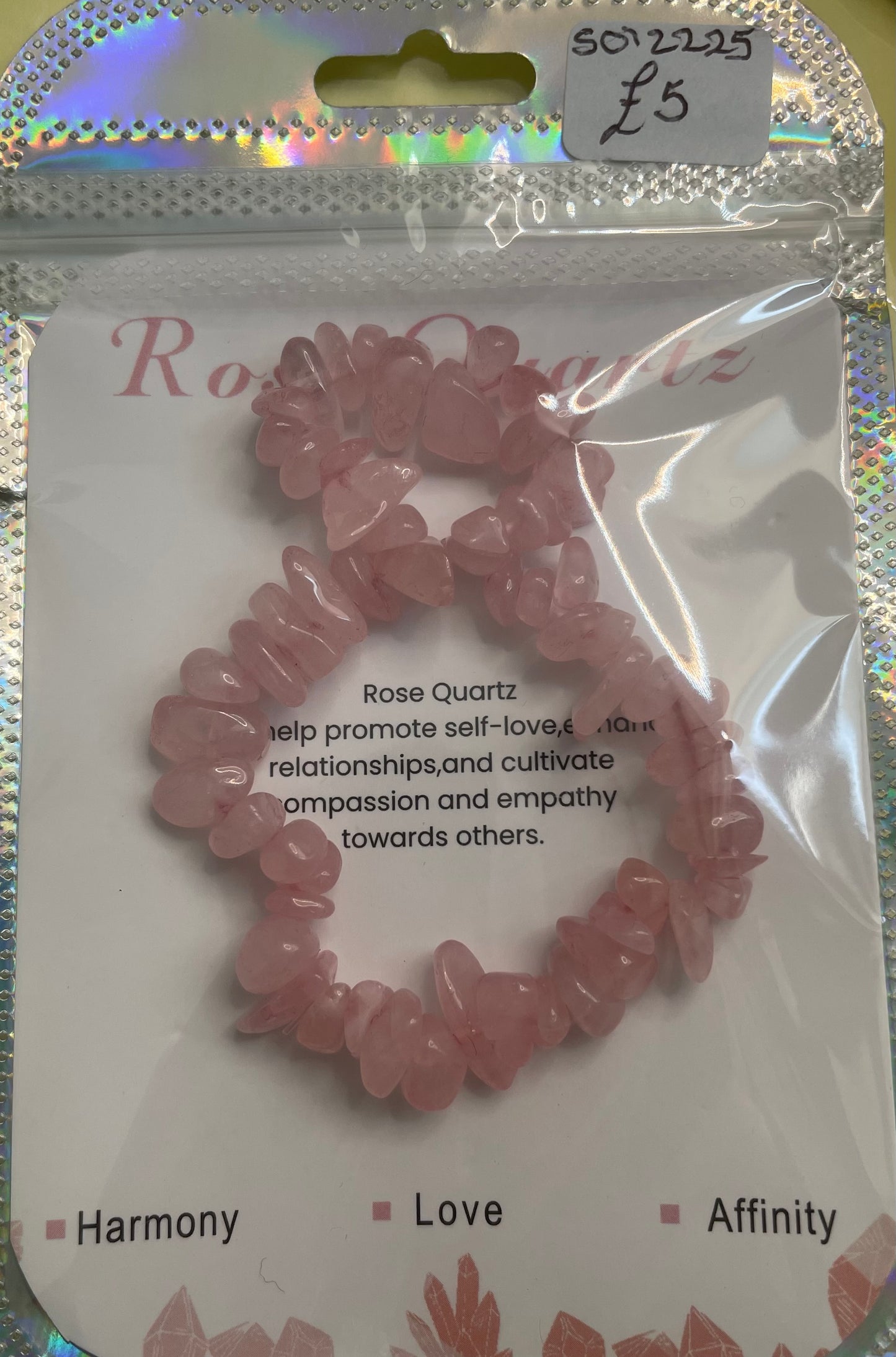 Natural Quartz Crystal Stone 19cm (approx) Gravel Bracelet with Information Card