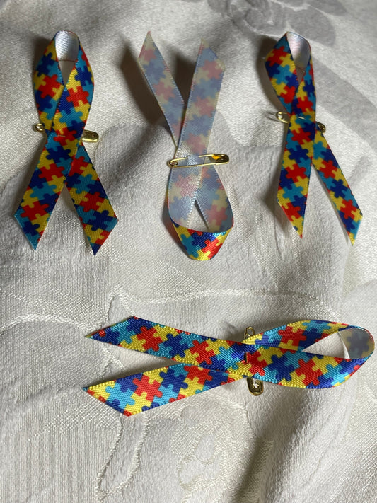 Autism Awareness Satin Ribbon Pin Brooch