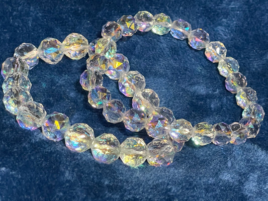 AB Coated Crystal Glass Round Bead Bracelet