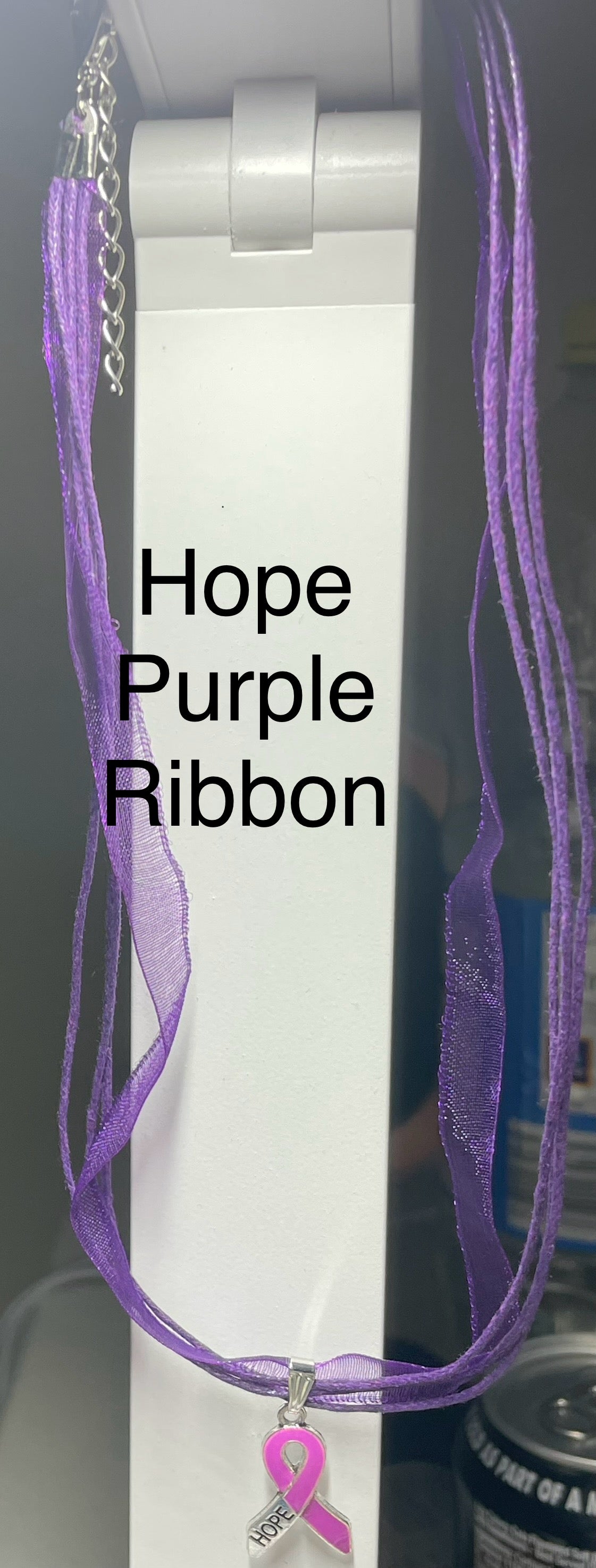 Purple Awareness Ribbons/Butterflies on an Organza & Cord Necklace