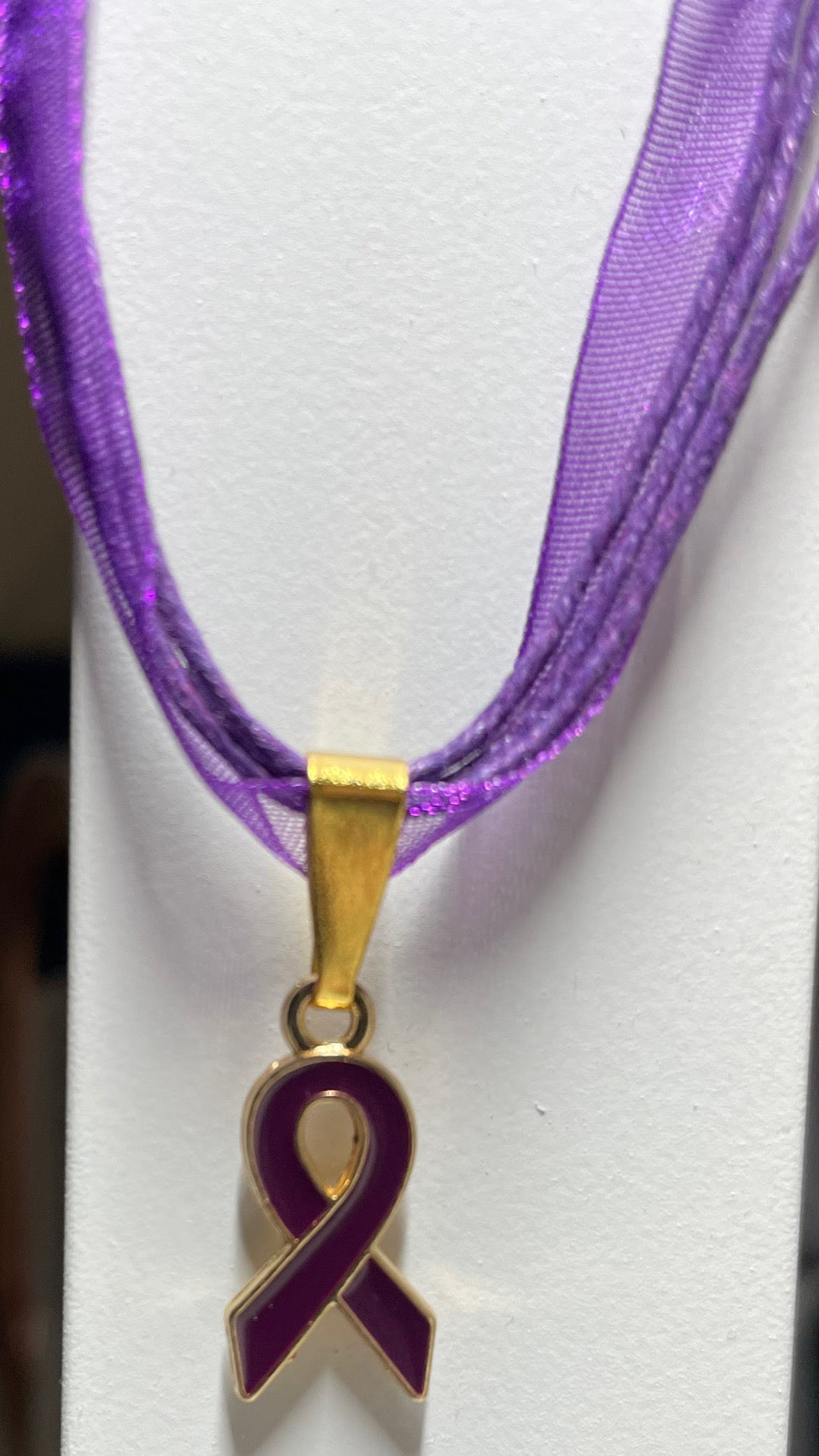 Purple Awareness Ribbons/Butterflies on an Organza & Cord Necklace