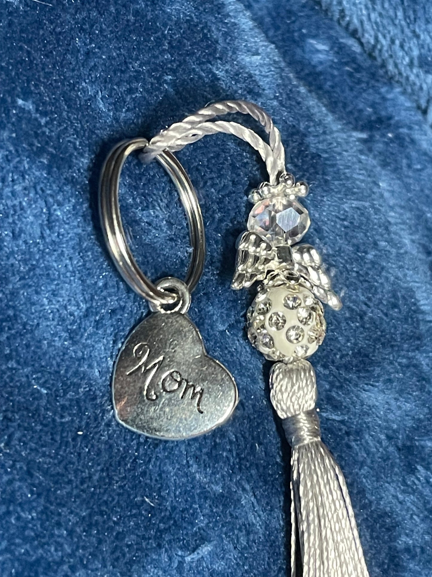 Silver Angel Tassel Keyring Mom Disc Charm “Your wings were ready but my heart was not”