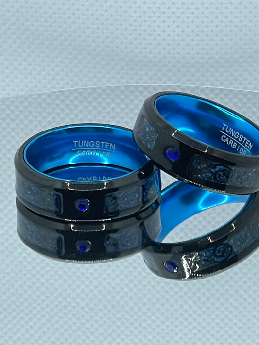 8mm Black & Blue Tungsten Carbide Ring