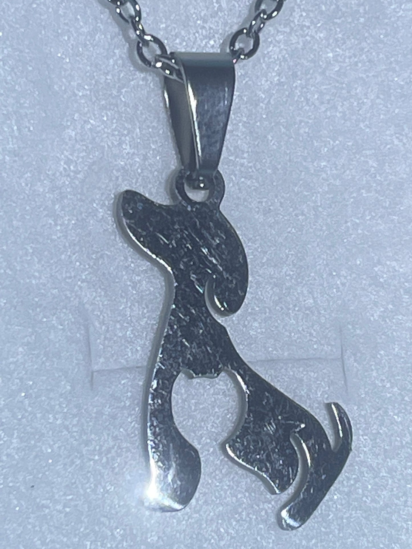 Stainless Steel Sitting Dog (Spaniel?) with a Cut Out Heart Necklace & Earring Set