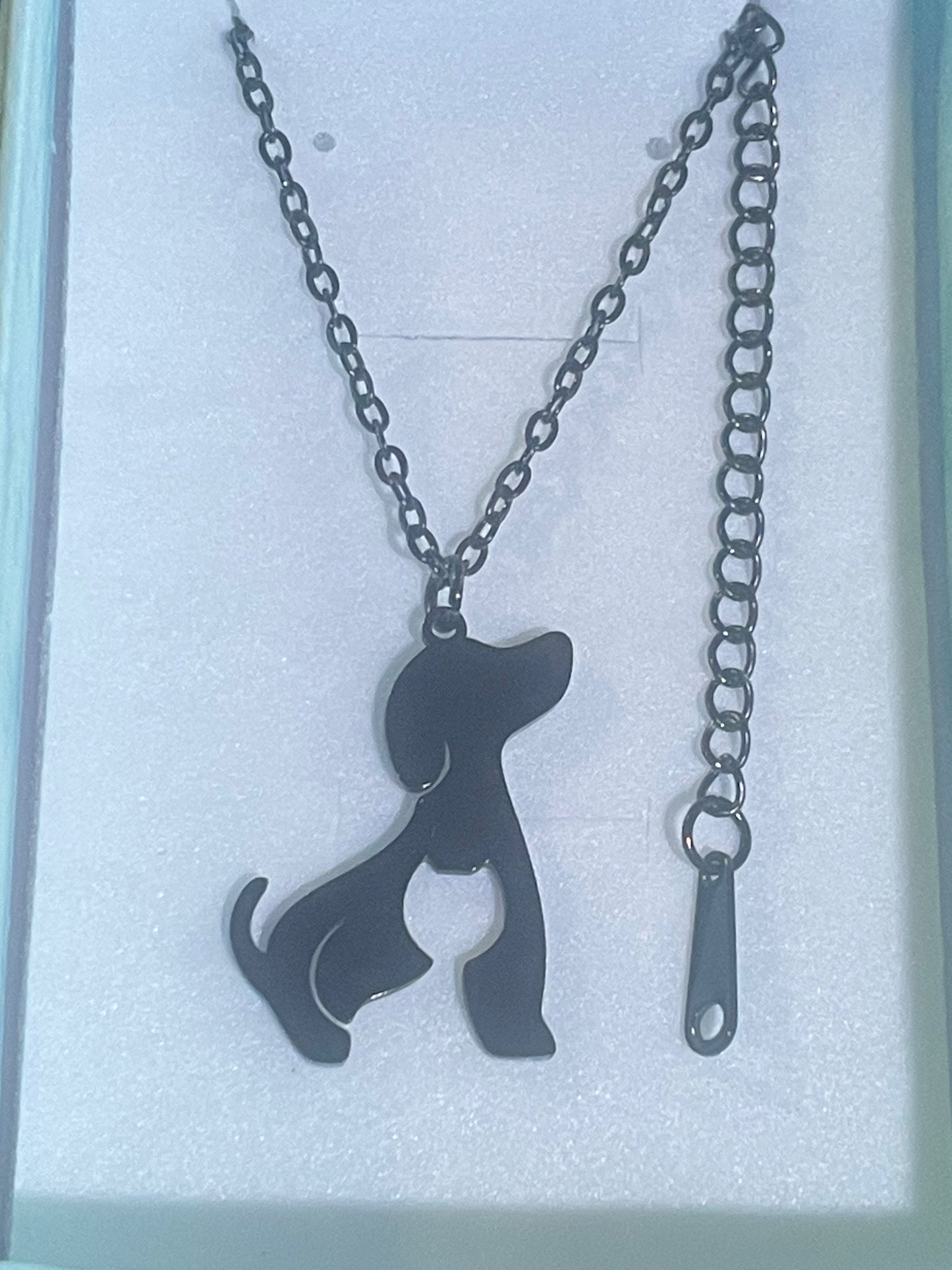 Stainless Steel Sitting Dog (Spaniel?) Pendant Necklace with Extender Gift Boxed