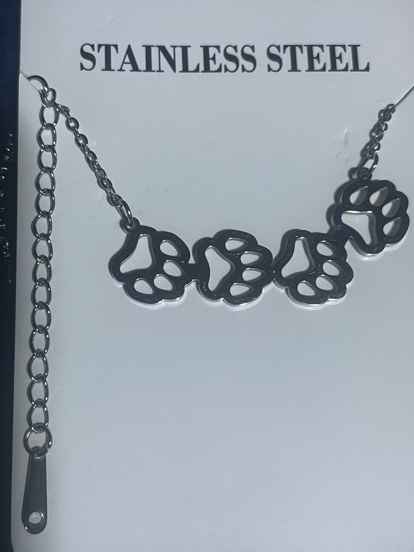 Gift Boxed 4 Paw Print Stainless Steel Necklace with Extender