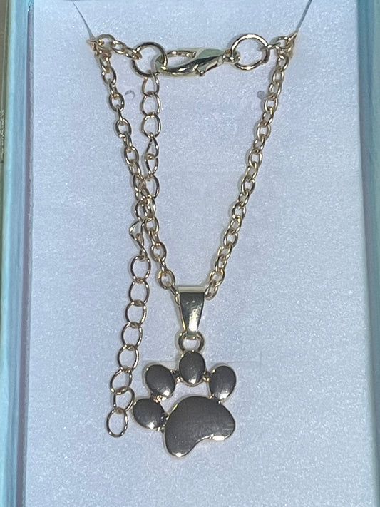 Rose Gold Coloured Paw Pendant & Chain