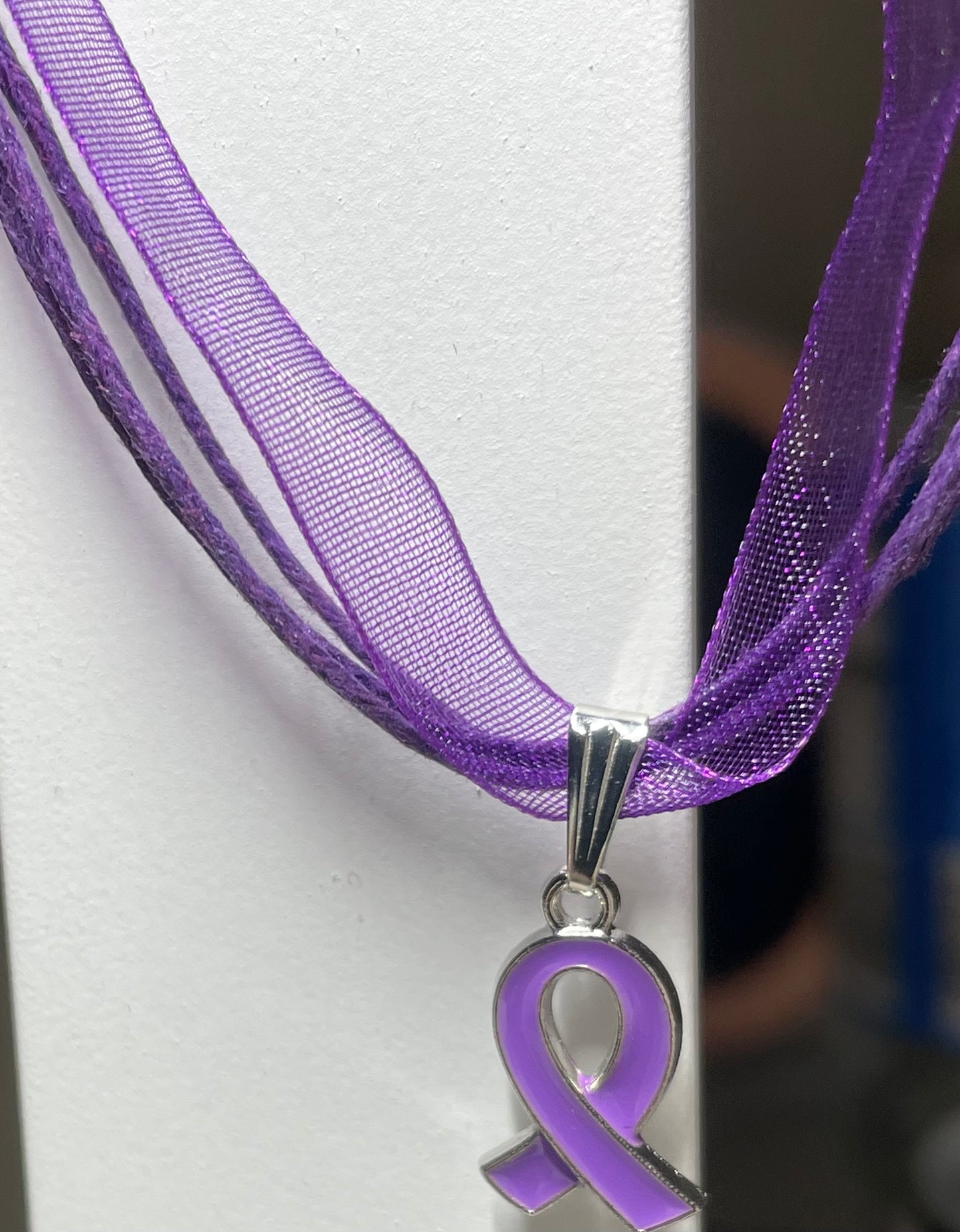 Purple Awareness Ribbons/Butterflies on an Organza & Cord Necklace