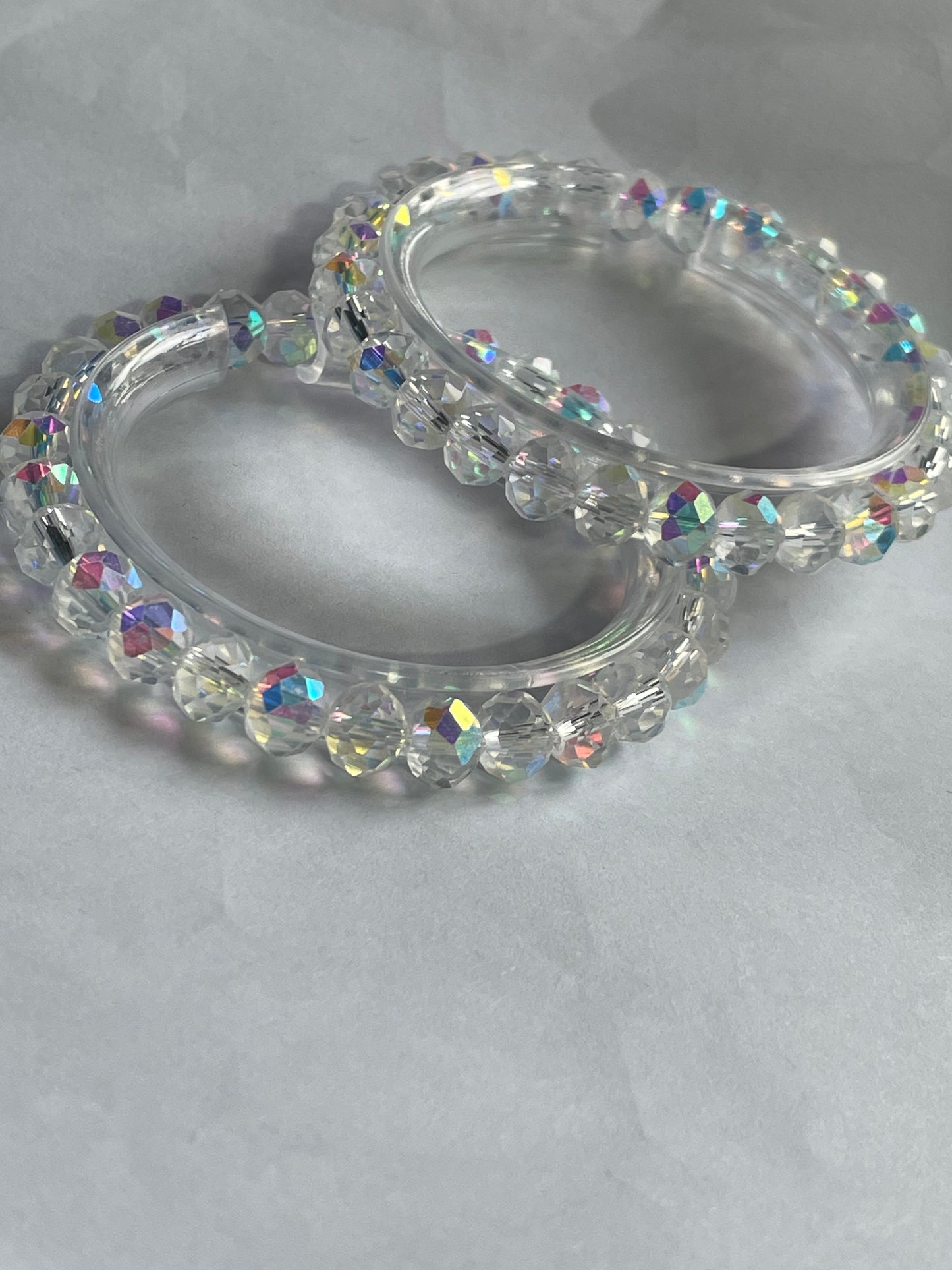 AB Coated Crystal Glass Round Bead Bracelet