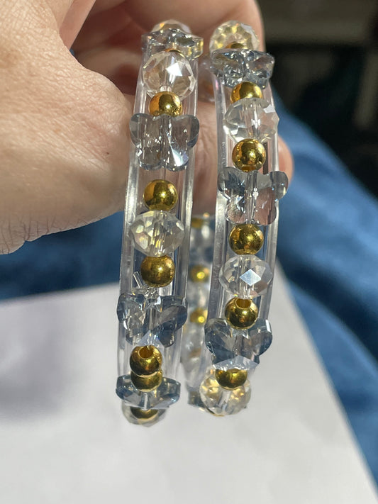 Crystal Butterfly Elasticated Bracelet with Gold Coloured Accents