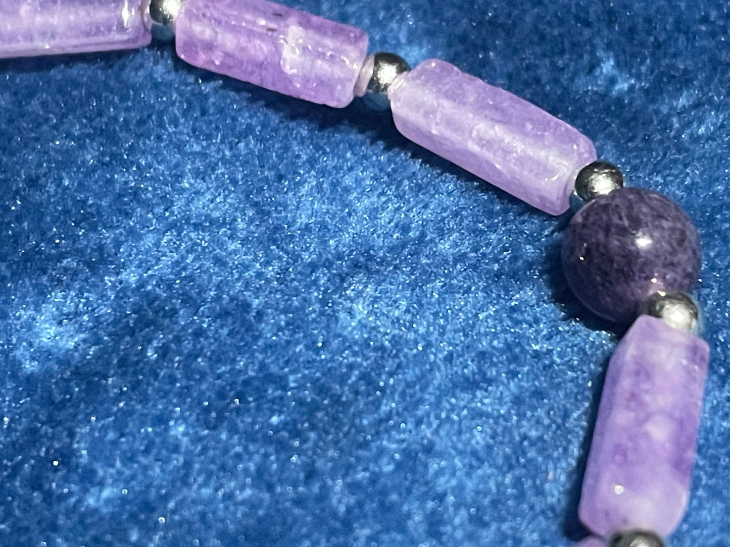 Amethyst Cuboid Crystal Stone Bracelet, with an 8mm Round Amethyst Accent