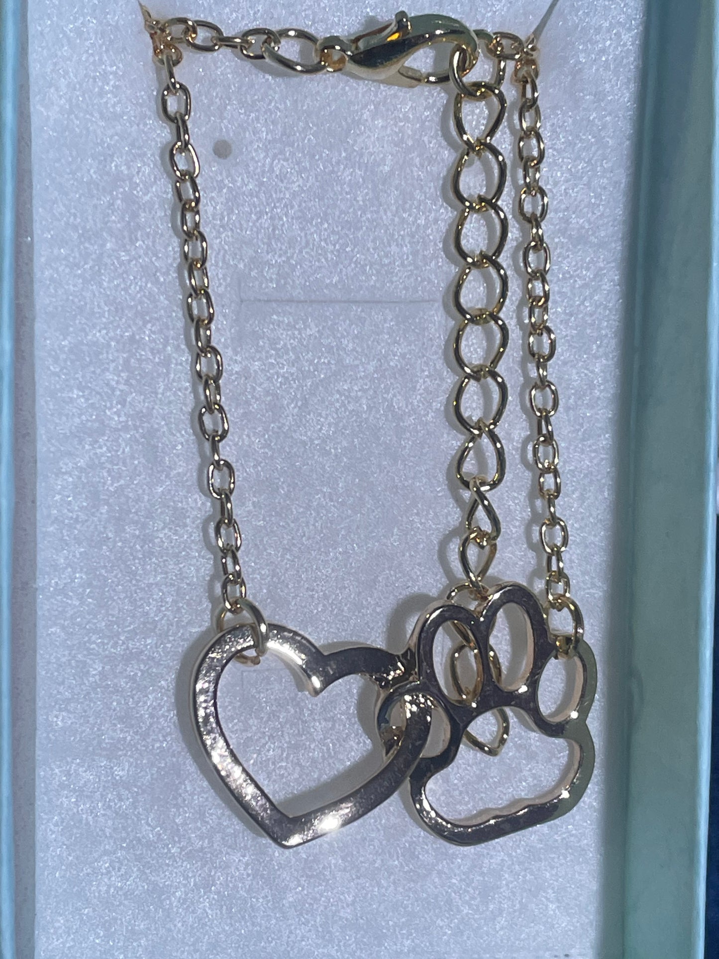 Rose Hold Coloured Paw & Heart Pendant & Chain