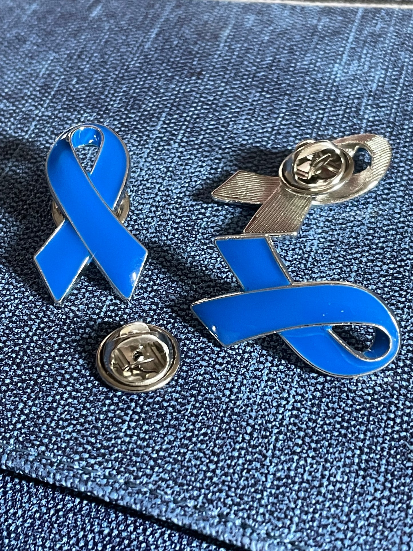 Blue Metal & Enamel Awareness Ribbon Tie/Lapel Pin