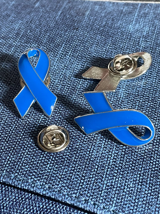 Blue Metal & Enamel Awareness Ribbon Tie/Lapel Pin