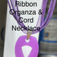 Purple Awareness Ribbons/Butterflies on an Organza & Cord Necklace