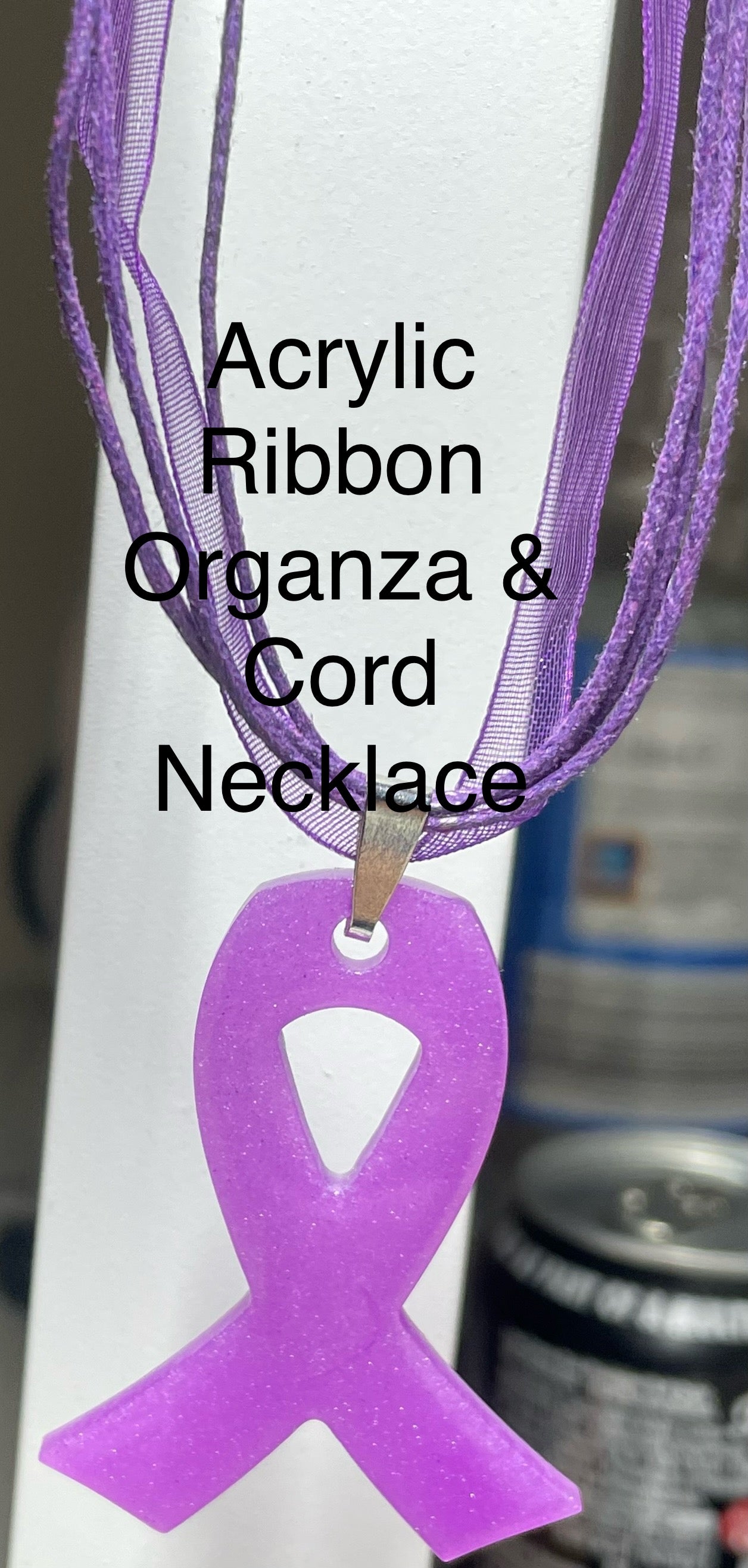 Purple Awareness Ribbons/Butterflies on an Organza & Cord Necklace