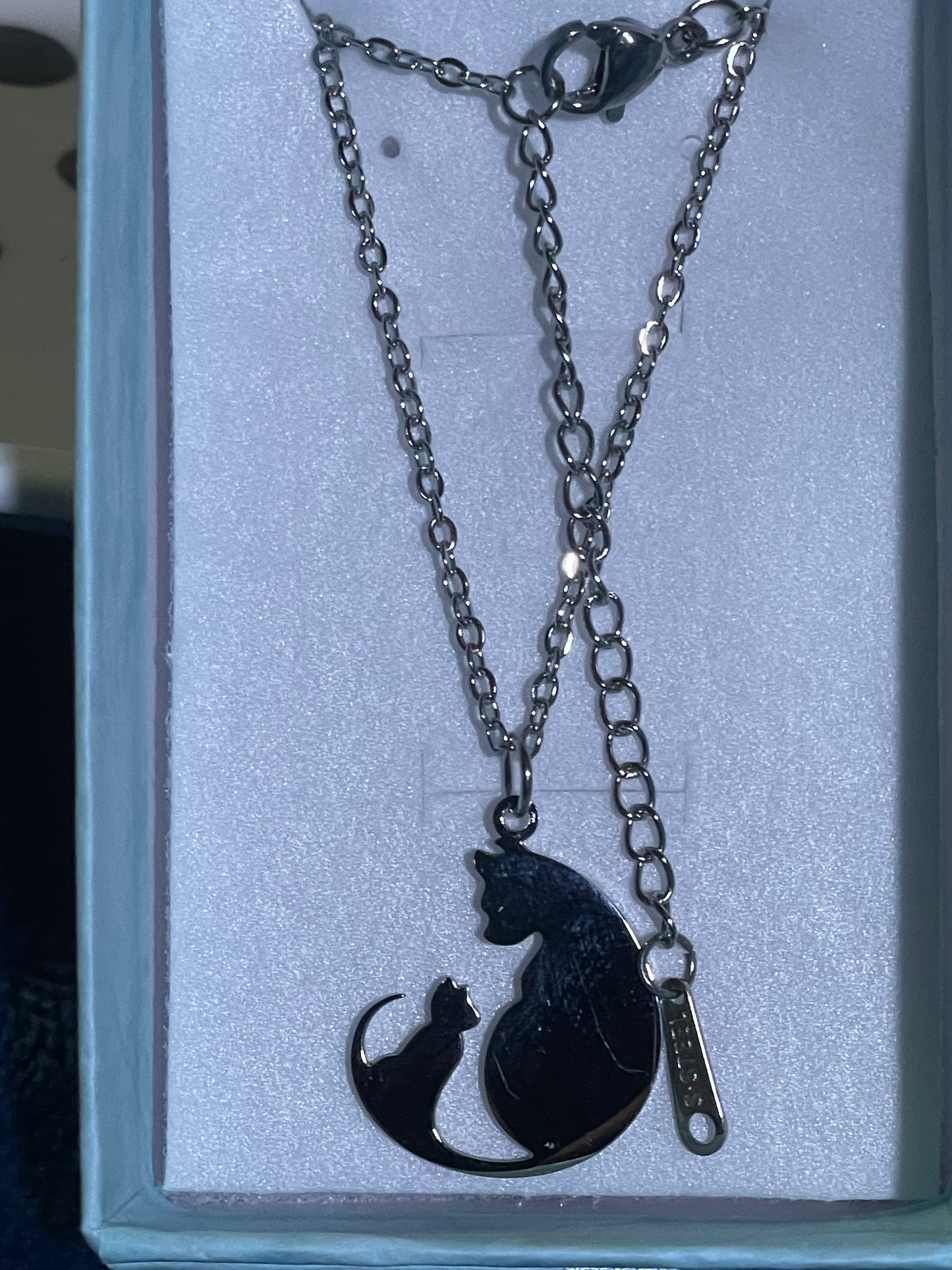 Gift Boxed Stainless SteelKitten & Cat Outline Pendant & Necklace