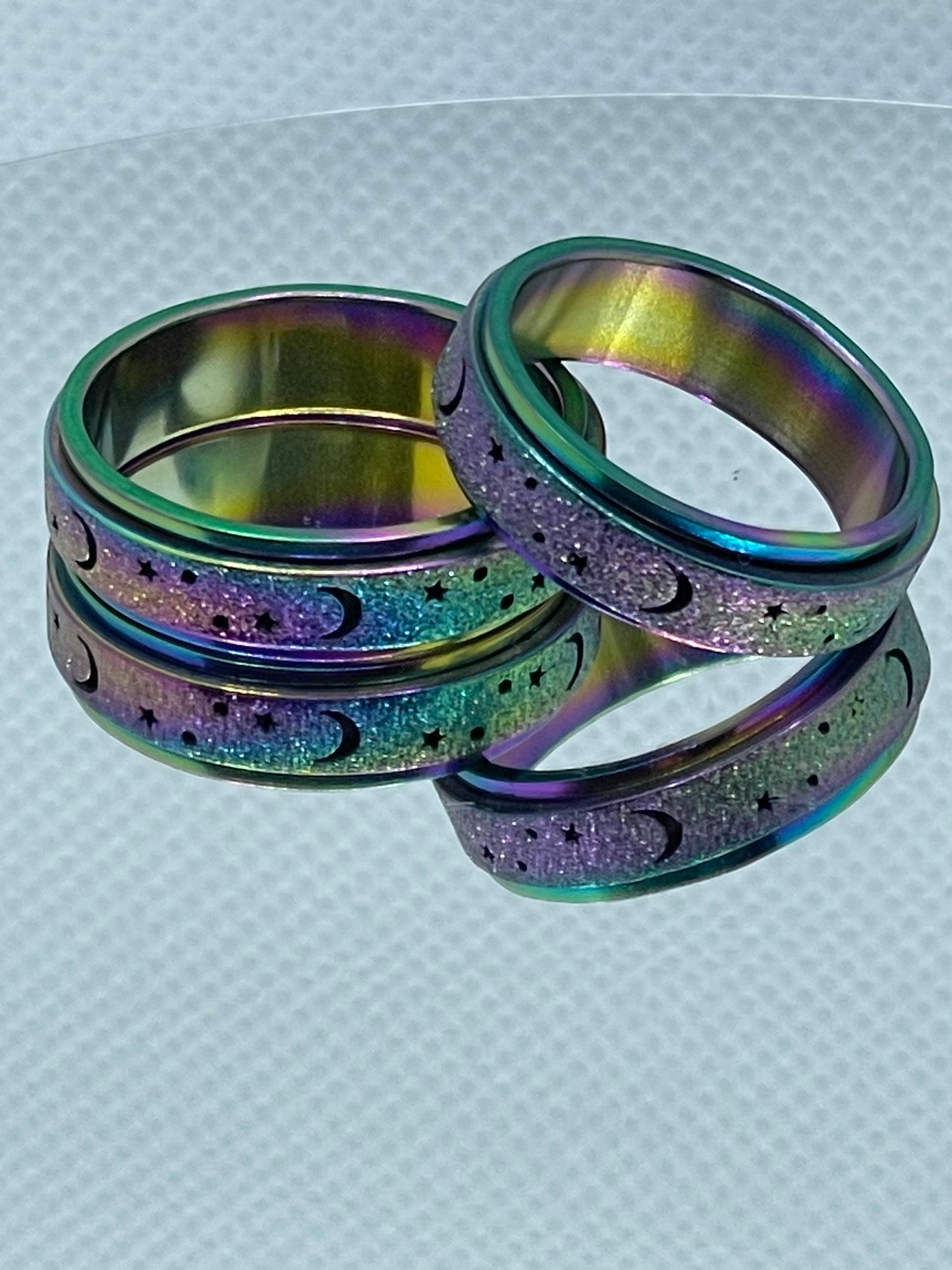 Rainbow 6mm Moon & Stars Fidget Ring