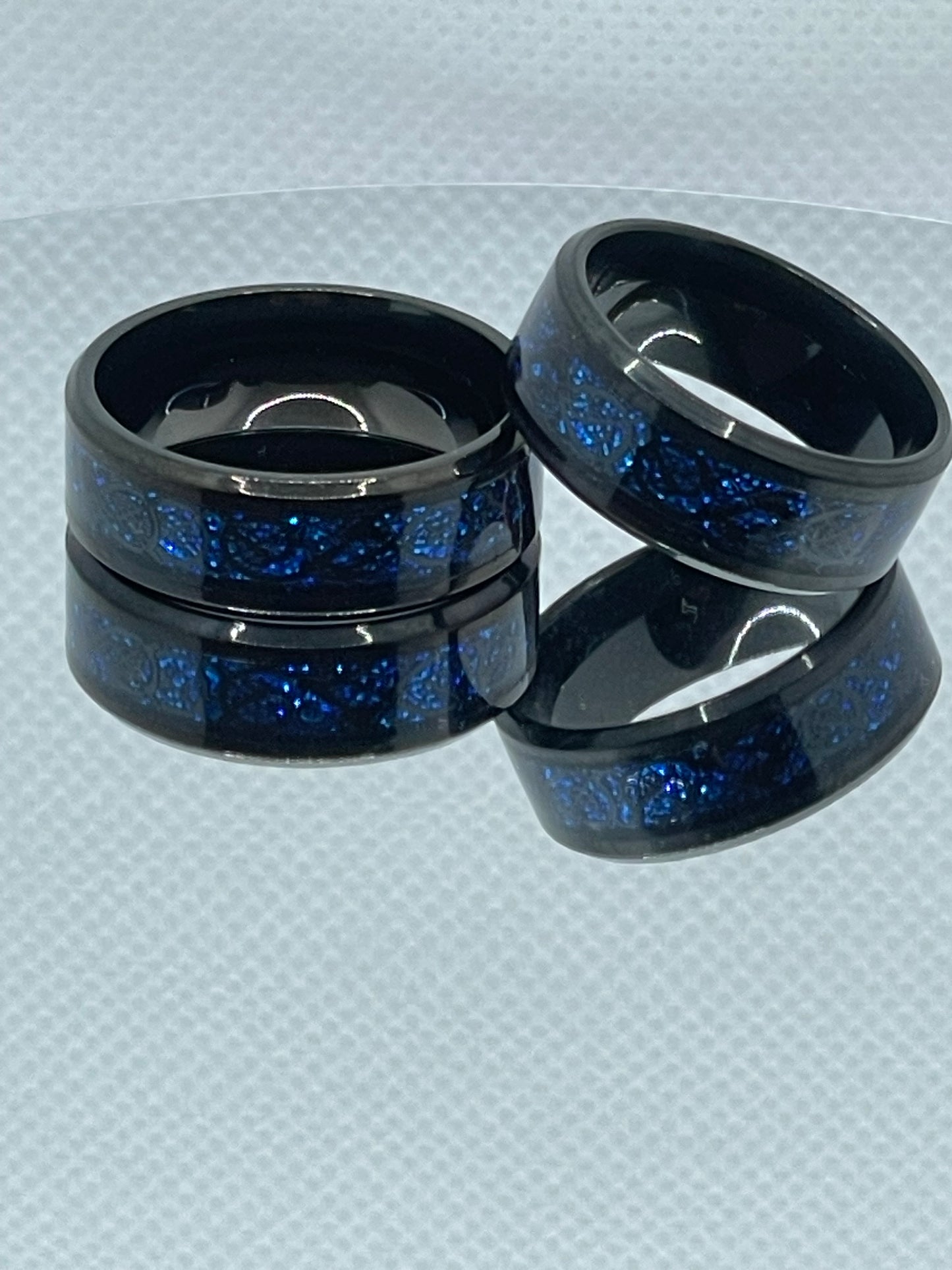 8mm Black Stainless Steel Ring with Glittery Deep Blue Band