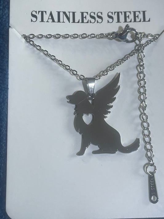 Gift Boxed Stainless Steel Angel Dog with Heart Cut Out & Extender