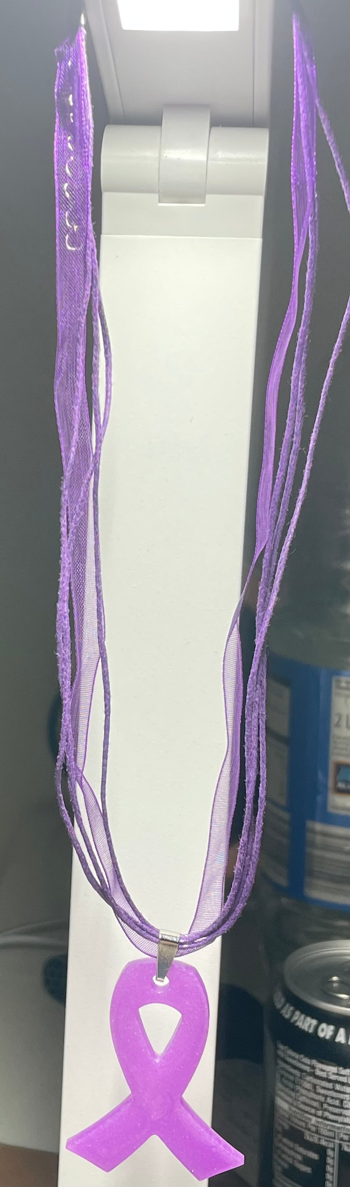 Purple Awareness Ribbons/Butterflies on an Organza & Cord Necklace