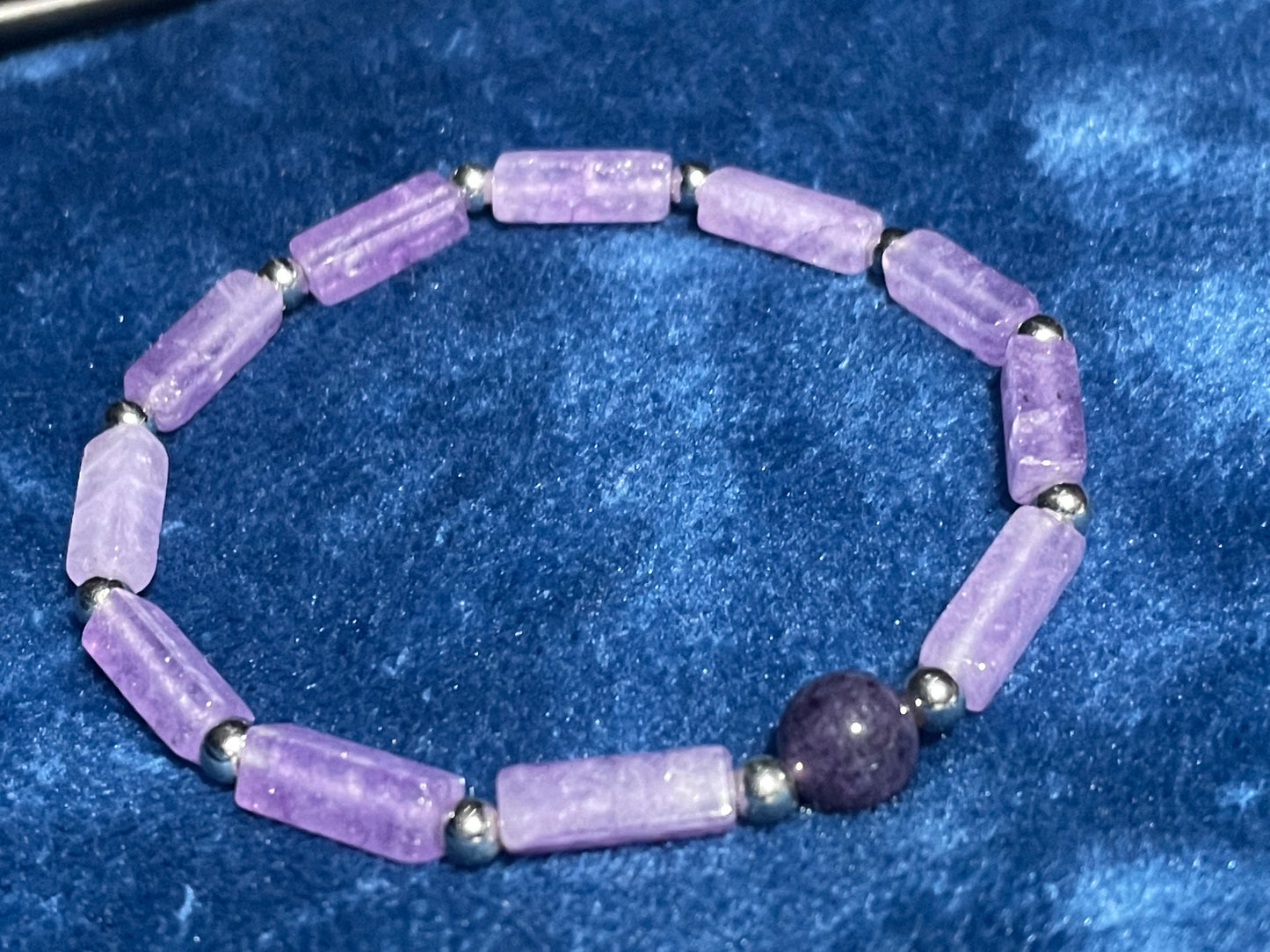 Amethyst Cuboid Crystal Stone Bracelet, with an 8mm Round Amethyst Accent